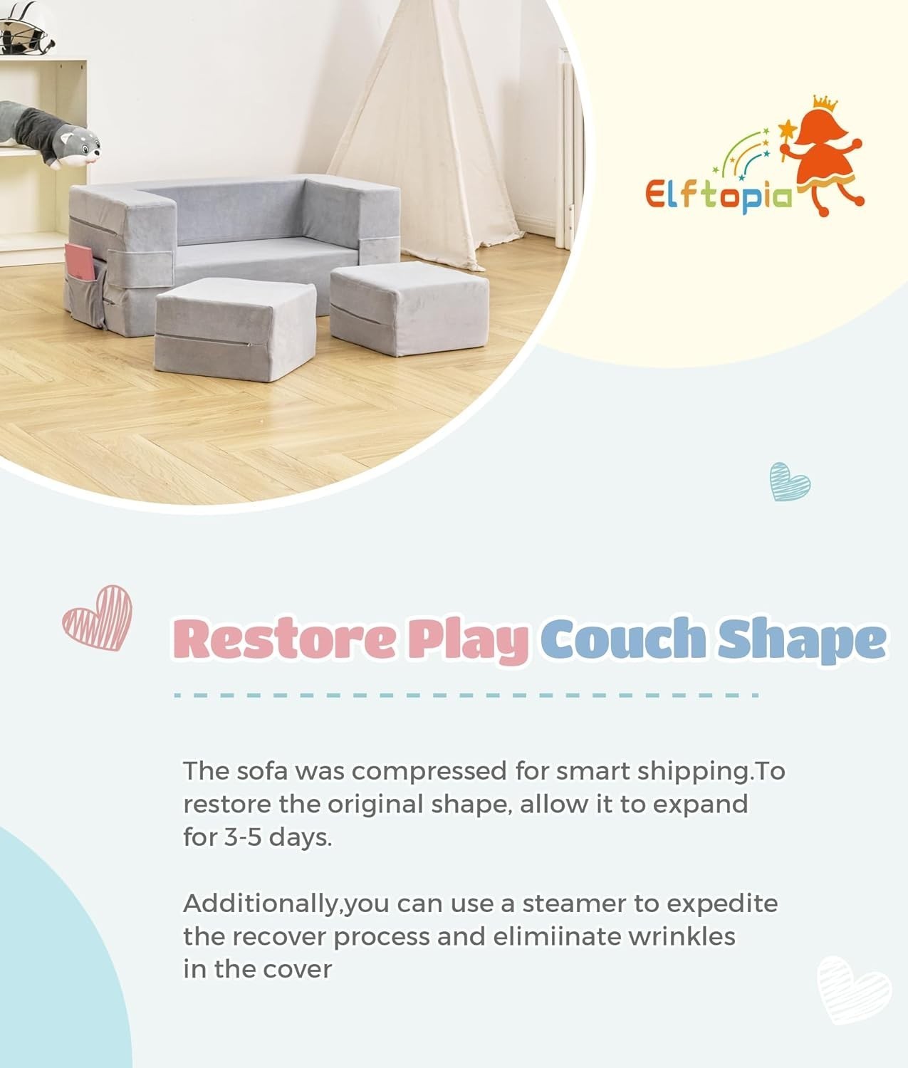 Modular Kids Sofa,Toddler Couch Foam Armchair Kids Children Convertible Plush