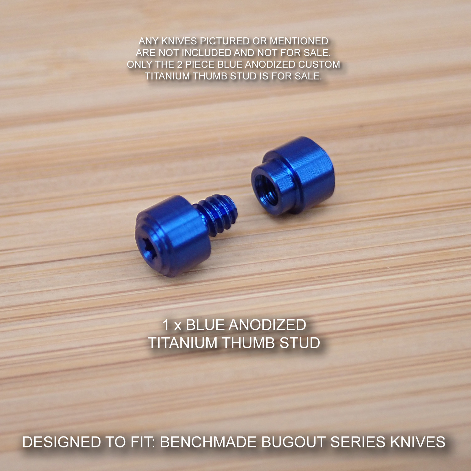 Benchmade 533 MINI BUGOUT Knife 2PC Custom Titanium Thumb Stud Set Anodized BLUE