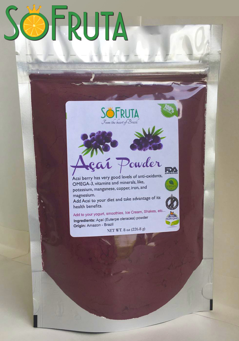 ACAI powder 8oz (227g) Wild Harvested Superfruit Kosher Omega3 SoFruta