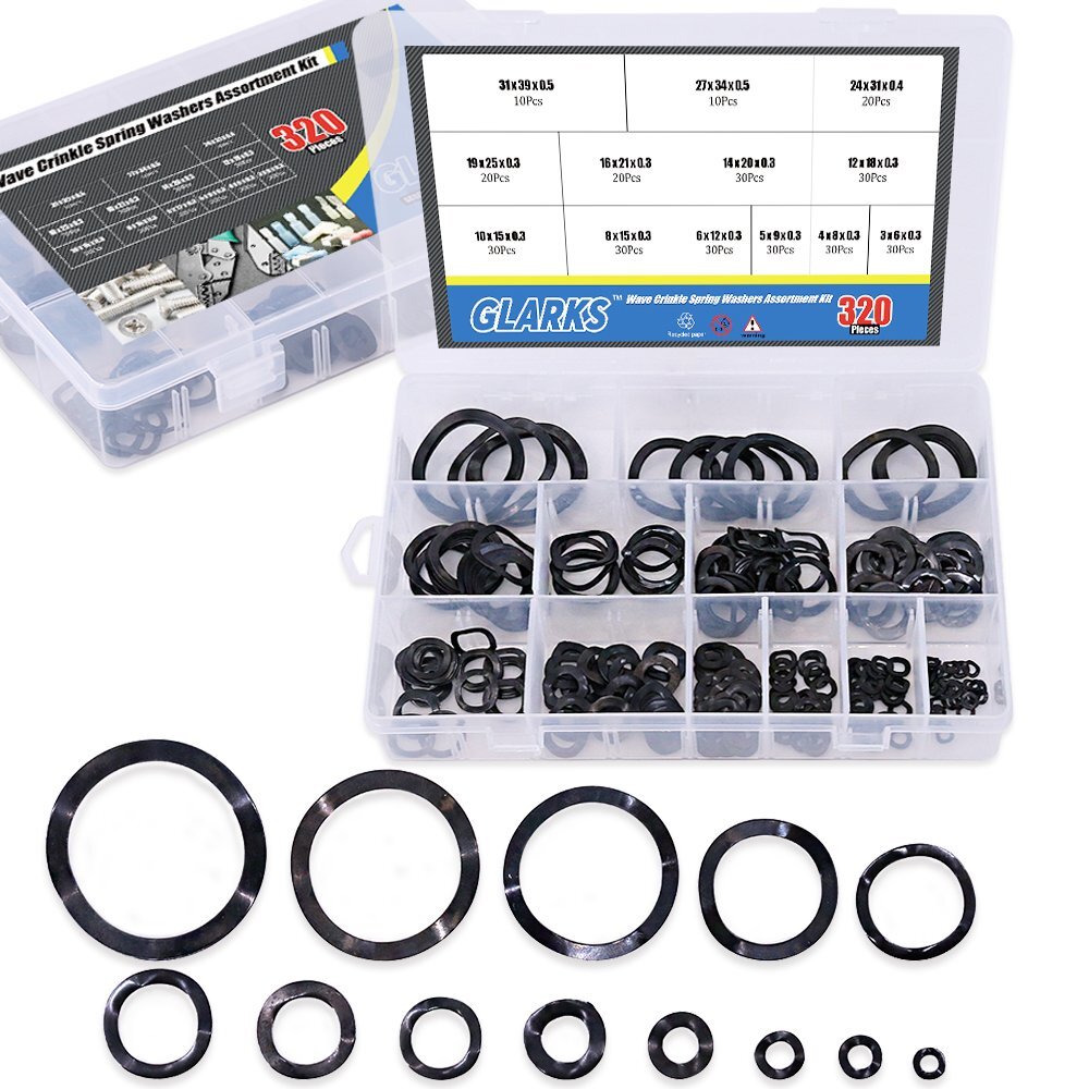 Glarks 320Pcs Carbon Steel Compression Type Wavy Wave Crinkle Spring Washers...