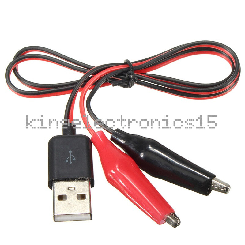 Alligator Test Clips Clamp to USB Male Connector Power Supply Adapter Cable 60cm