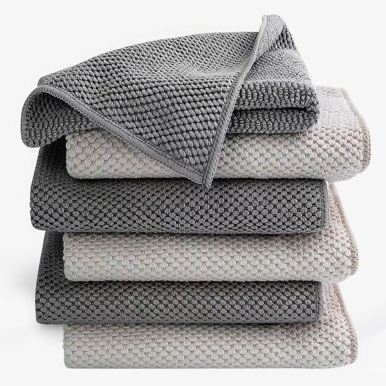 6Pack Barista Towels, Microfiber Cloths, Coffee 12"X12", 3grey3beige