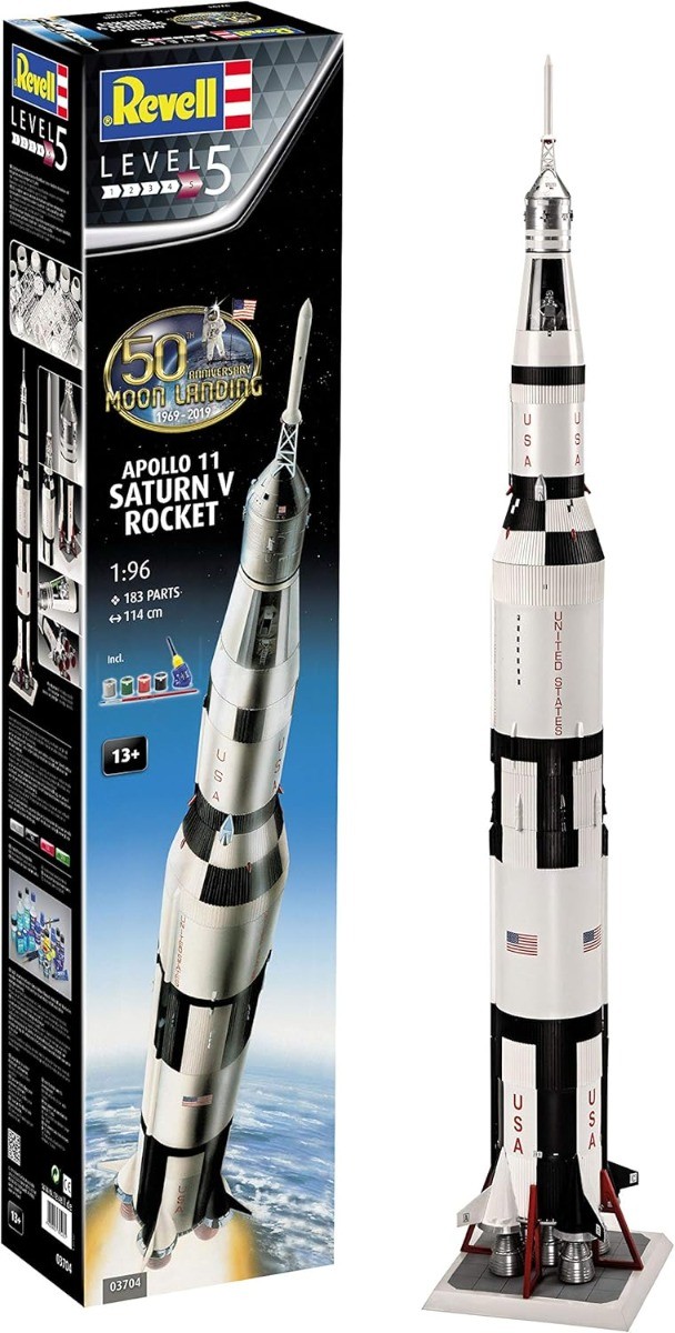 Revell 03704 Apollo 11 Saturn V Rocket 1/96 Scale Plastic Model Kit (3'9" Tall)