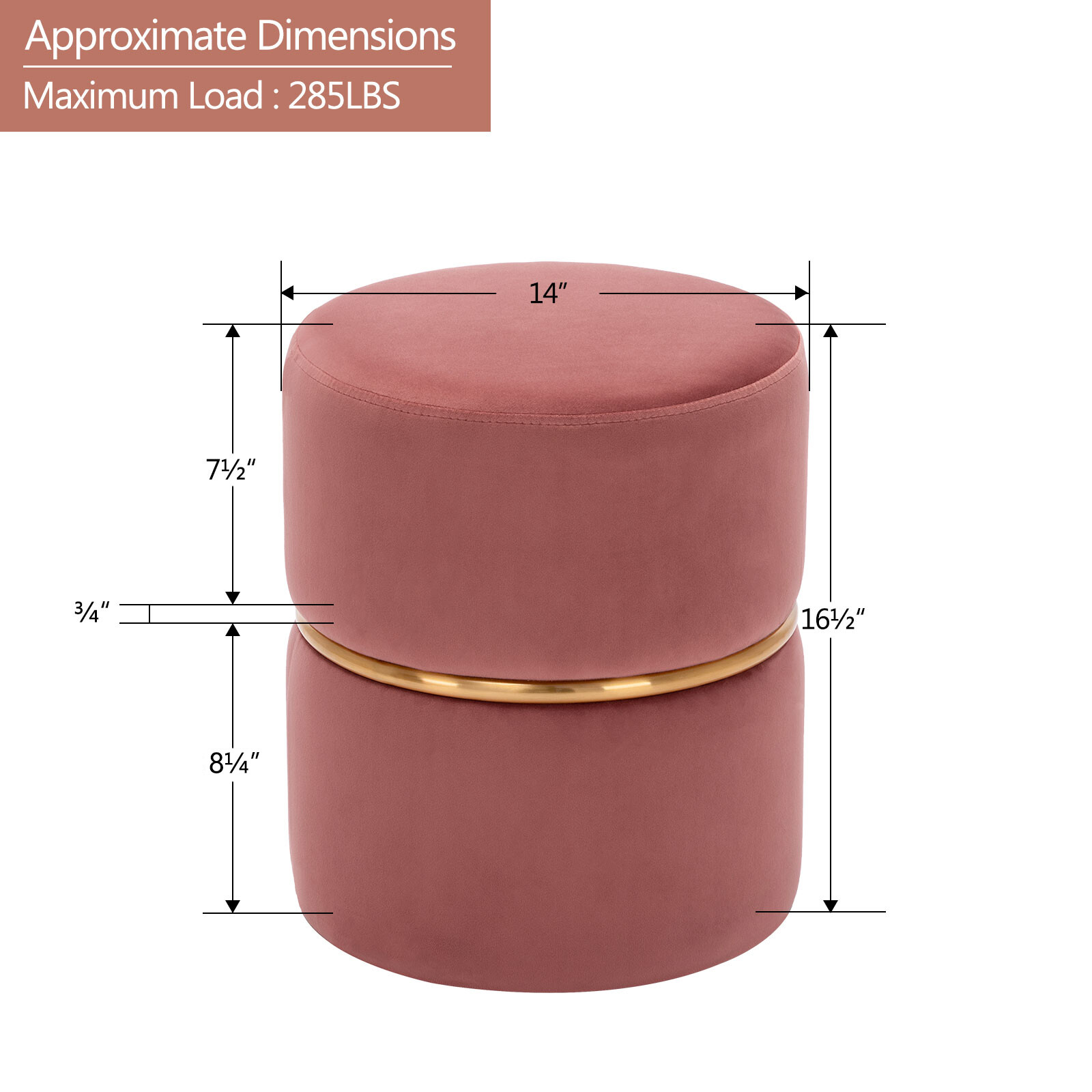 Duhome Modern Round Ottoman Footstools Velvet with Gold Circle 1 Pcs