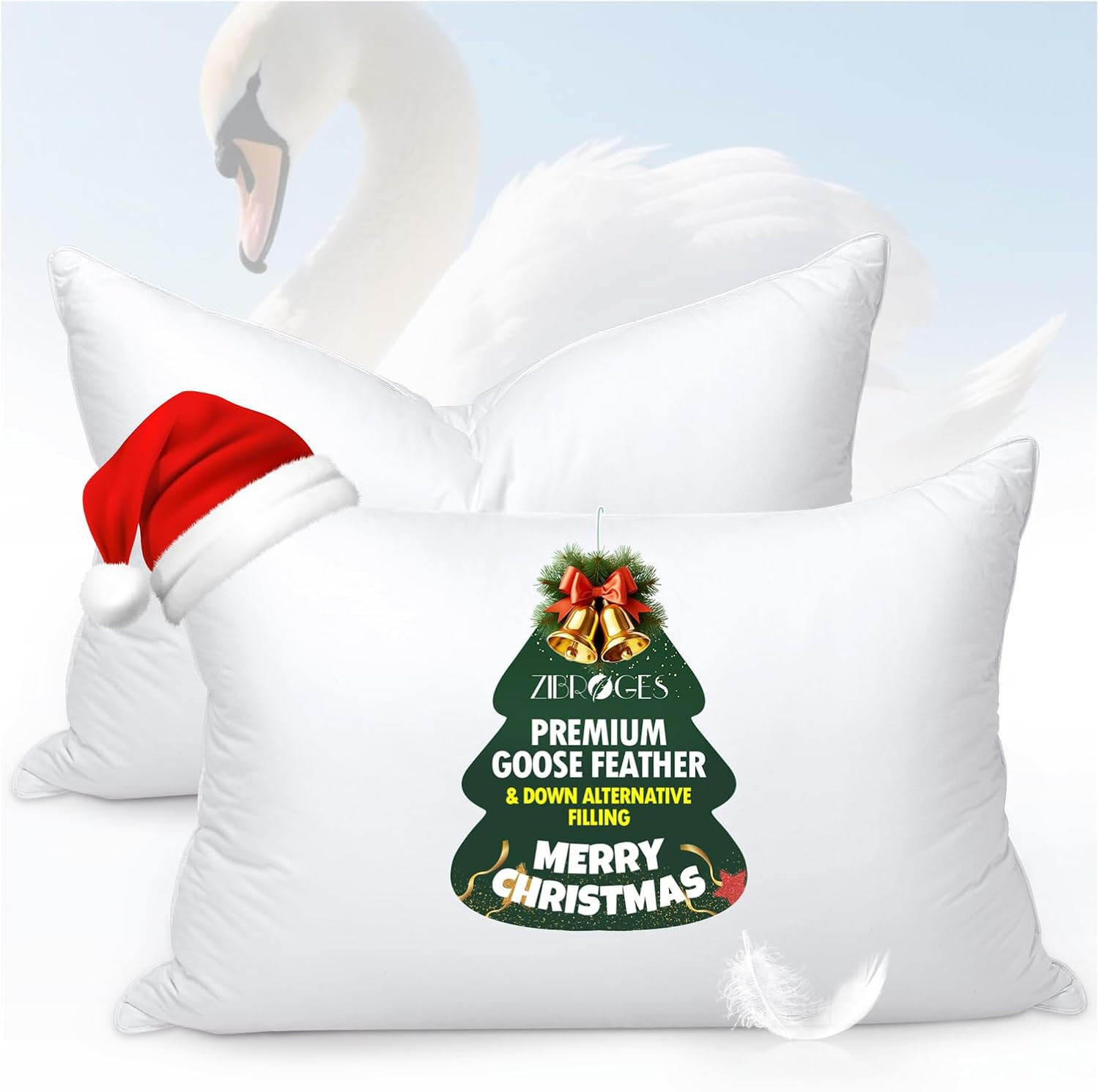 Goose Feather Pillows Queen Size Pack of 2 - Hotel down Bed Pillow for Sleeping,
