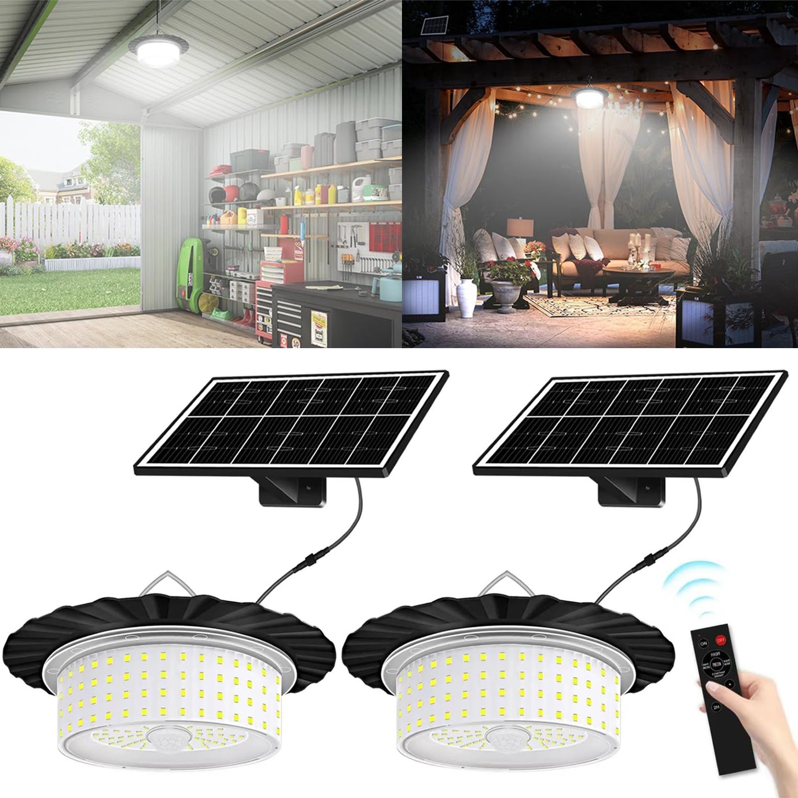2X Solar Pendant Light Outdoor Indoor Dusk to Dawn Garden Barn Gazebo Shed Lamp
