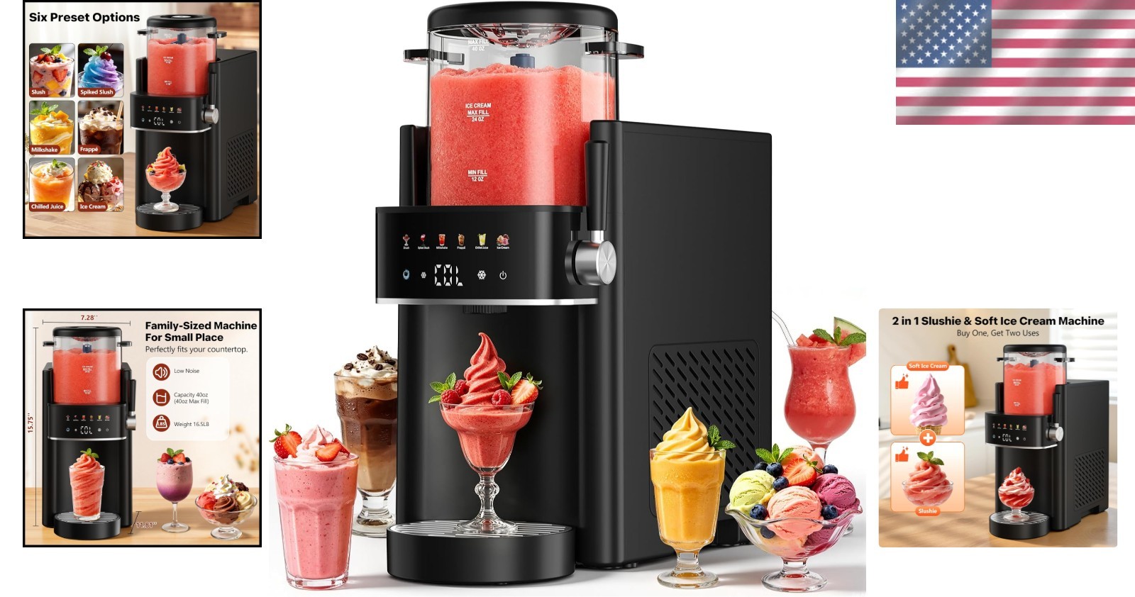 Touchpad Slushie Maker, Adjustable Temp, Easy Clean, Black