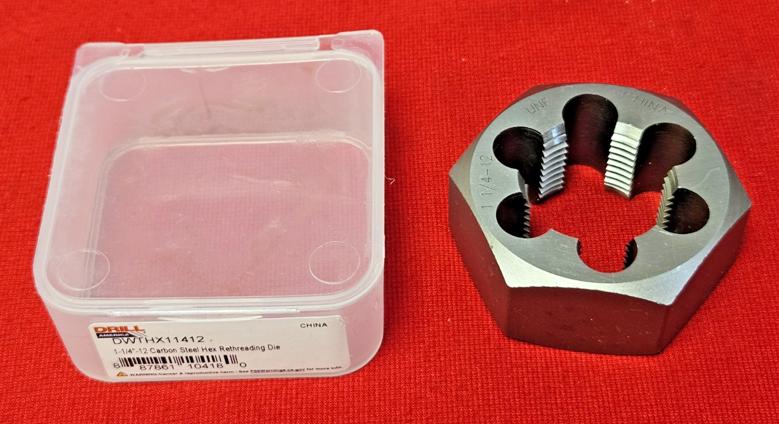 1-1/4-12 NF x 2.2" Hex DWTHX11412 Rethread Die Carbon Steel RH by Drill America