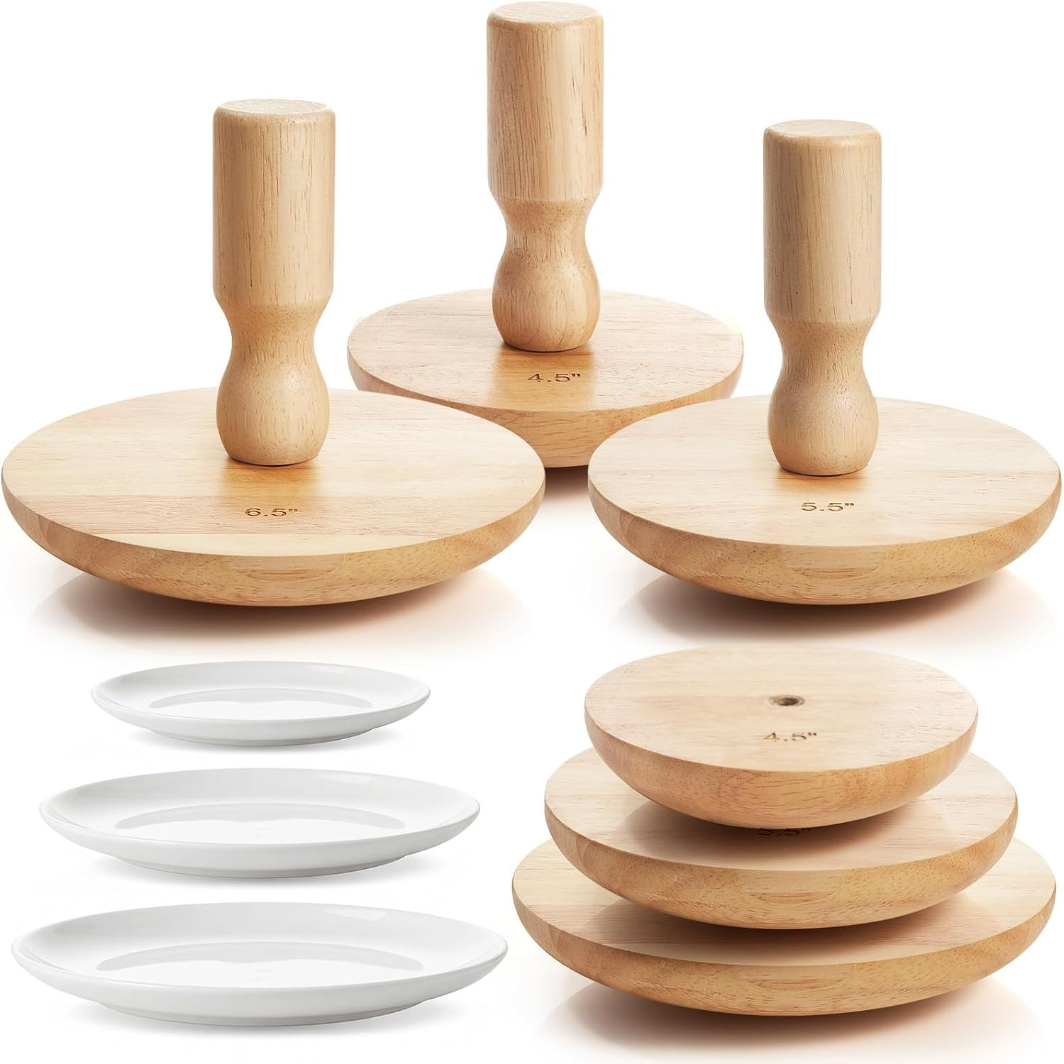 3 Pack Pottery Molds 4.5'', 5.5'', 6.5'' Plaster Molds Wood Pottery Tools with H