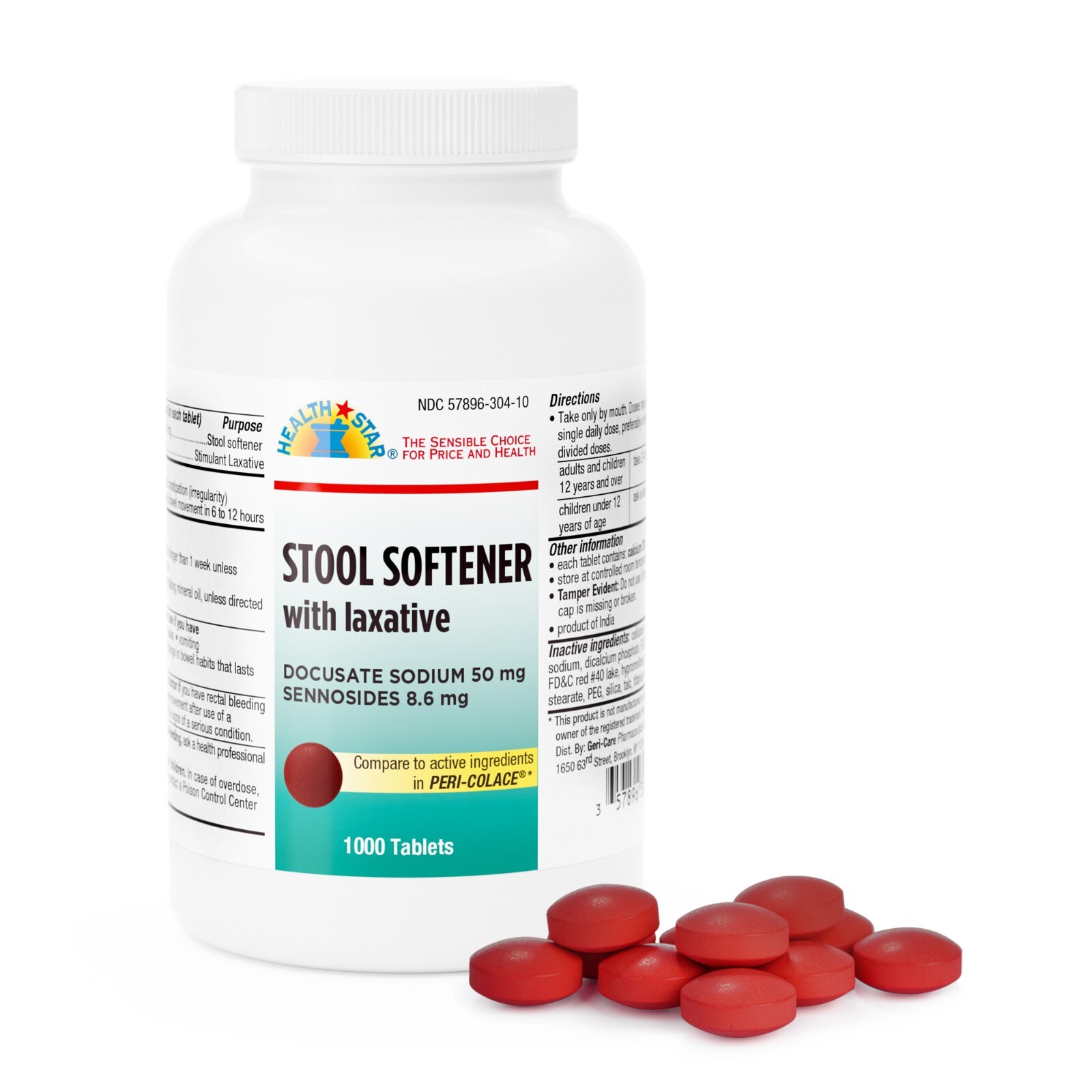 GeriCare Senna Plus Laxative & Stool Softener Tablets 50mg / 8.6mg 1000 Tablets