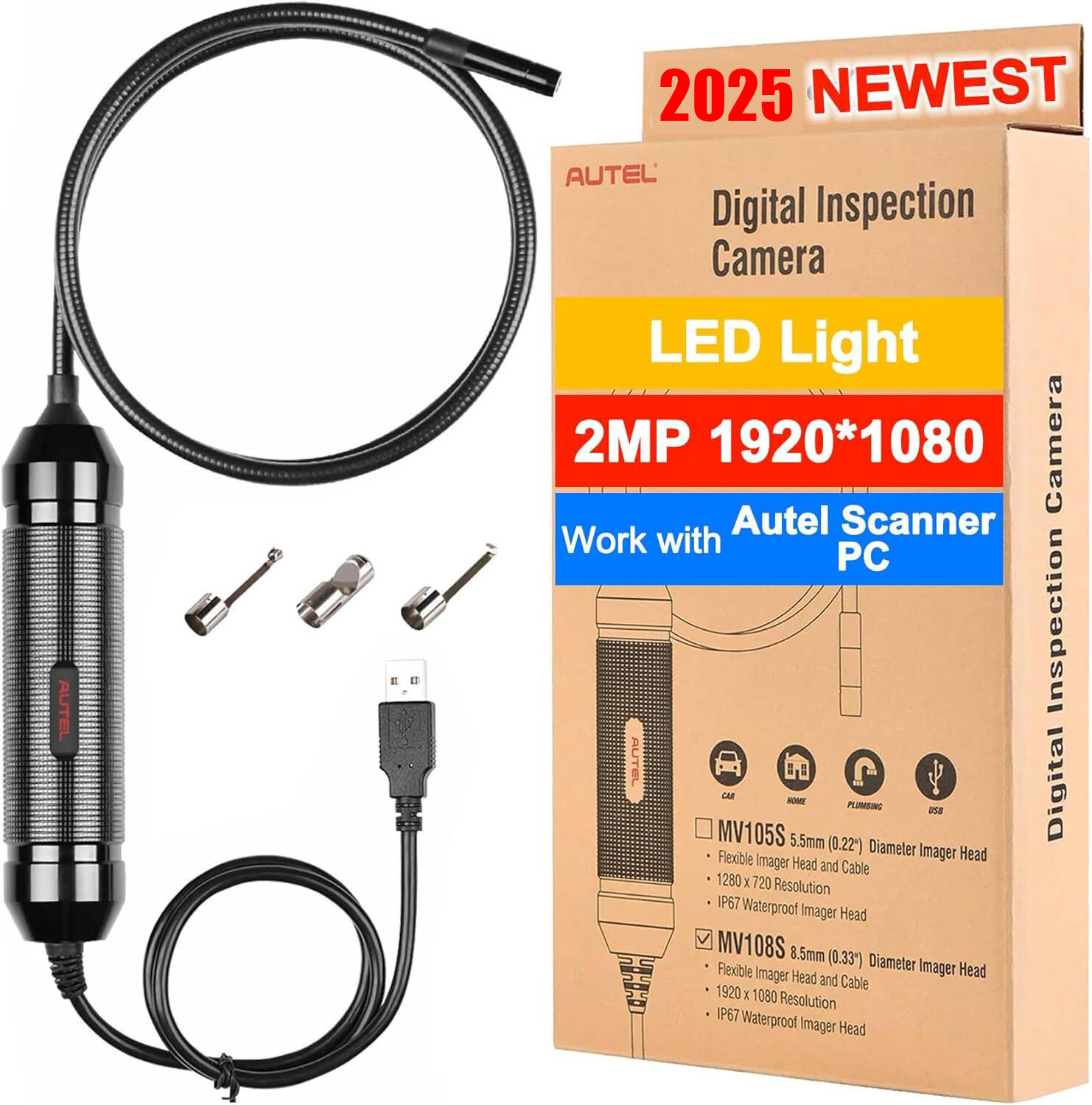 Autel MV108S MaxiVideo Inspection Video Scope 8.5mm Digital For MK808BT MP808TS