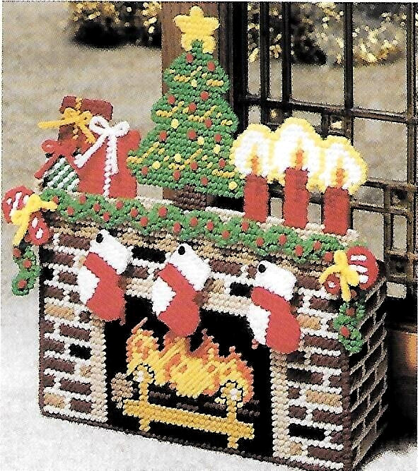 CHRISTMAS EVE FIREPLACE + SANTA'S SLEIGH - DOORSTOPS  -  PLASTIC CANVAS PATTERNS