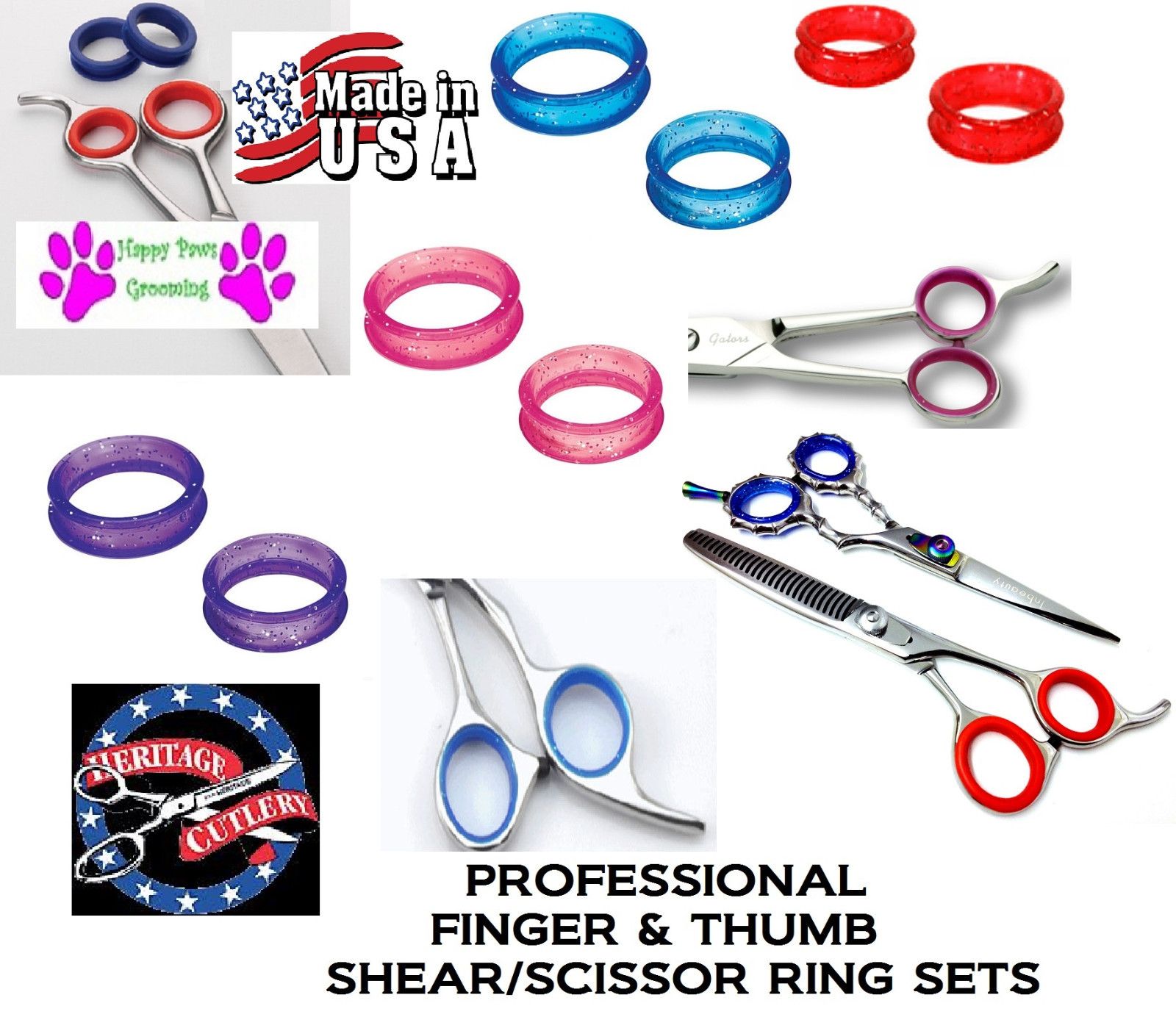 RUBBER Finger&Thumb Ring Sizing Insert SET for Kamisori,Katana Shears Scissors
