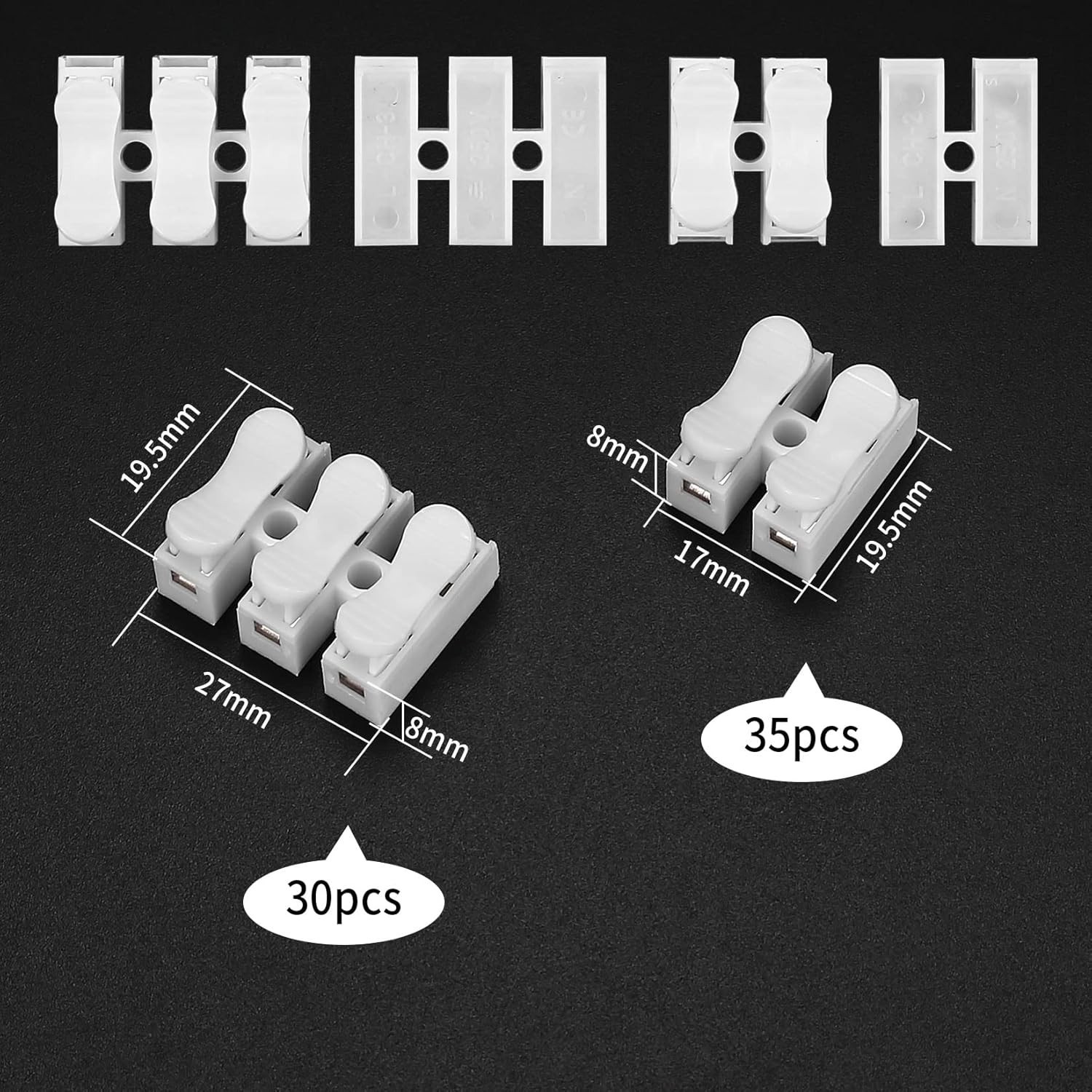 65PCS Spring Wire Connectors 2 Pin Push-In Quick Terminal Block Cable Clamp