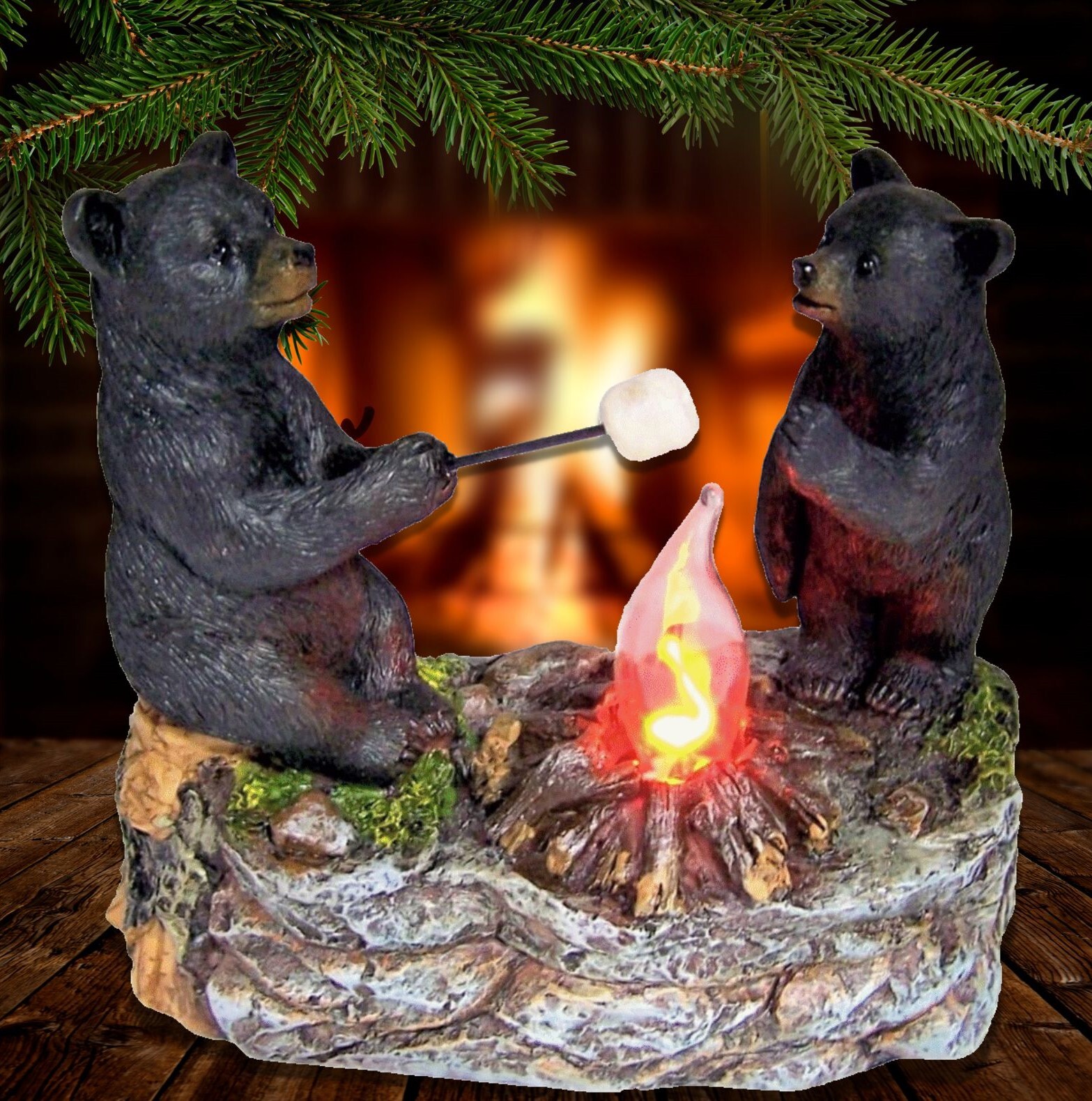 Black Bear Campfire Table Top Bedside Night Light NightStand Lamp Home Decor