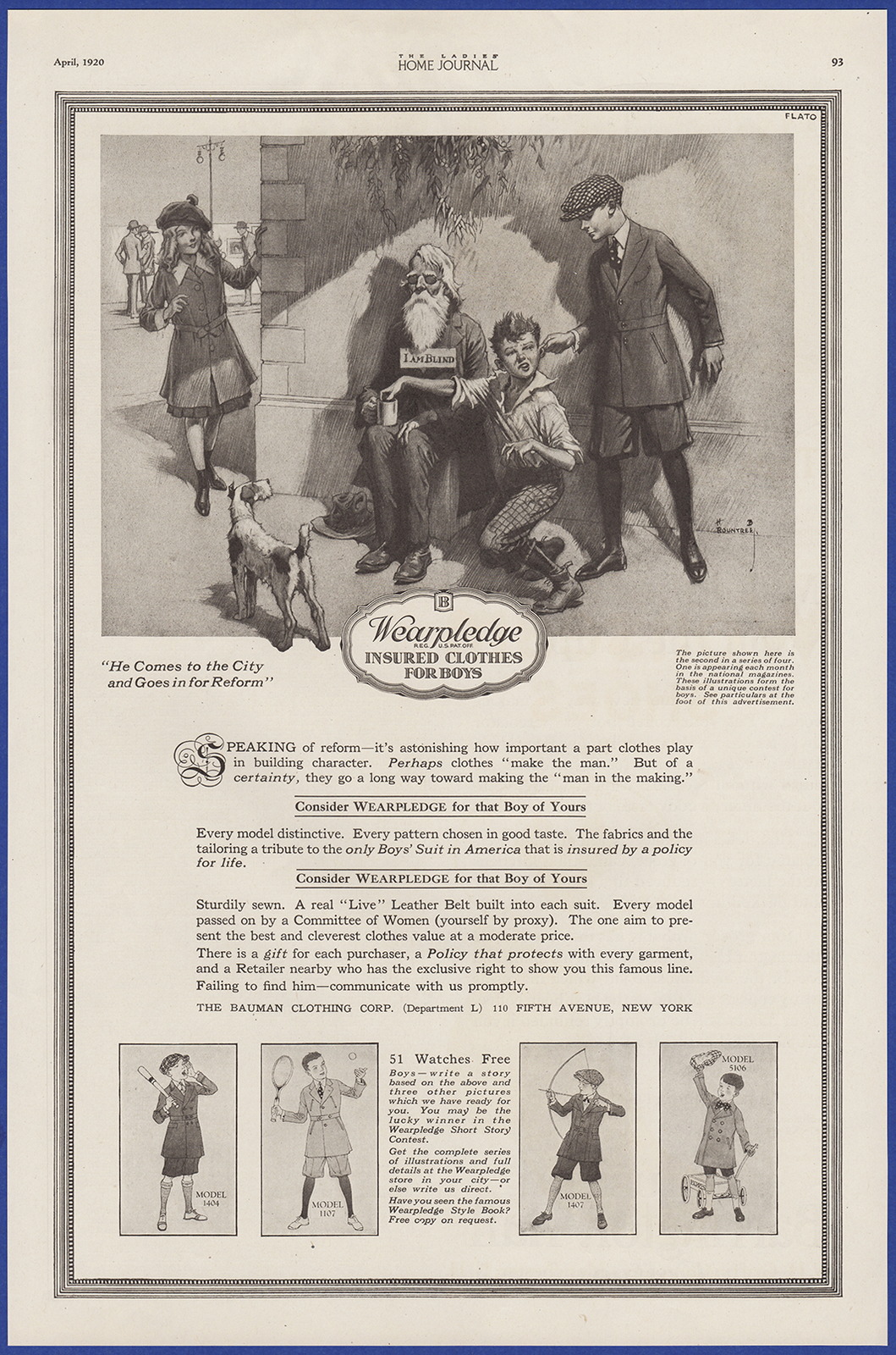 Vintage 1920 WEARPLEDGE Insured Clothes For Boys Fashion Ephemera 20's Print Ad