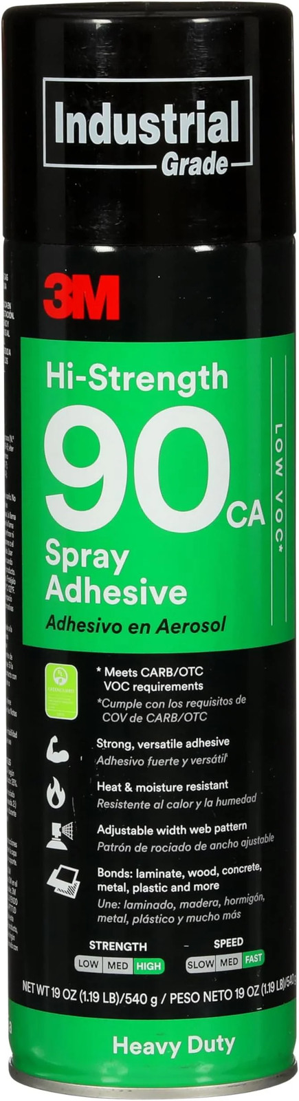 3M Hi-Strength 90 Spray Adhesive, Permanent, Bonds Laminate, Wood, Concrete, Met