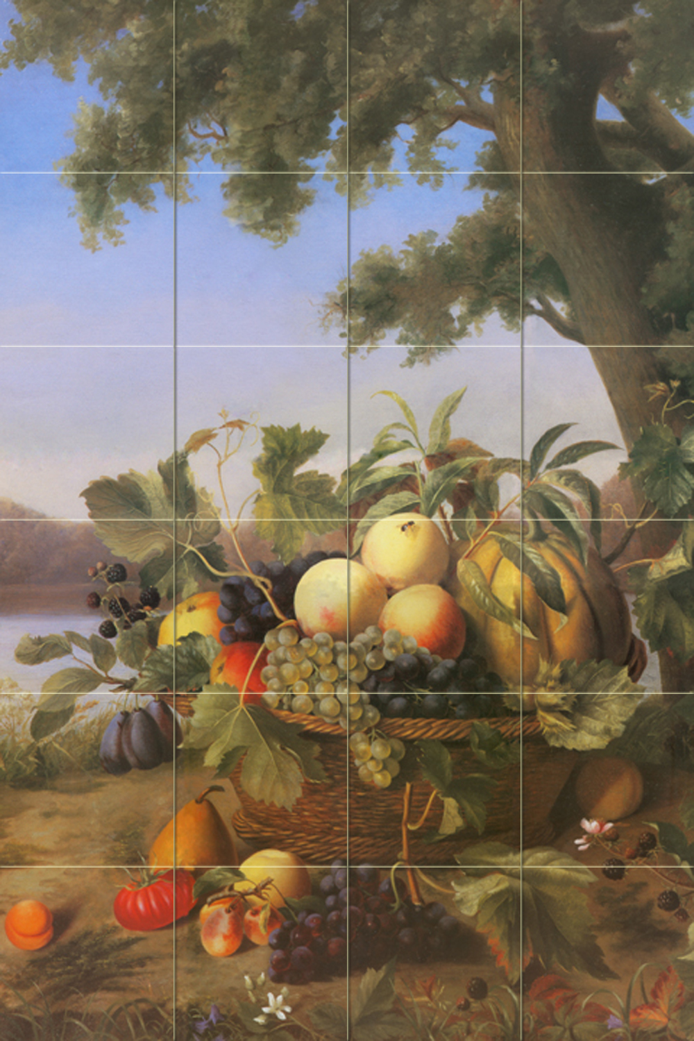 Art Colorful Basket Grape Fruit Tumbled Marble Mural Backsplash Bath Tile #41