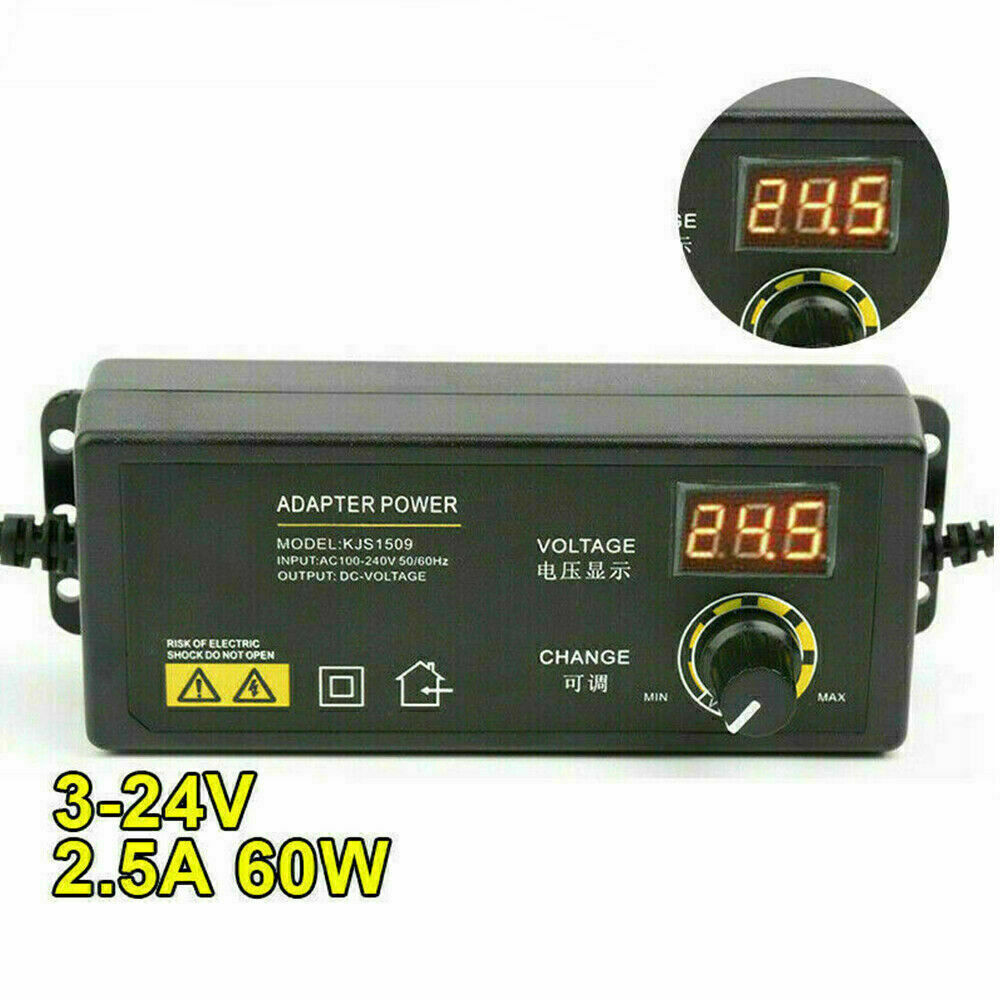 Adjustable Voltage Power Supply 3-24V w/ LCD Display AC / DC Switch Adapter US