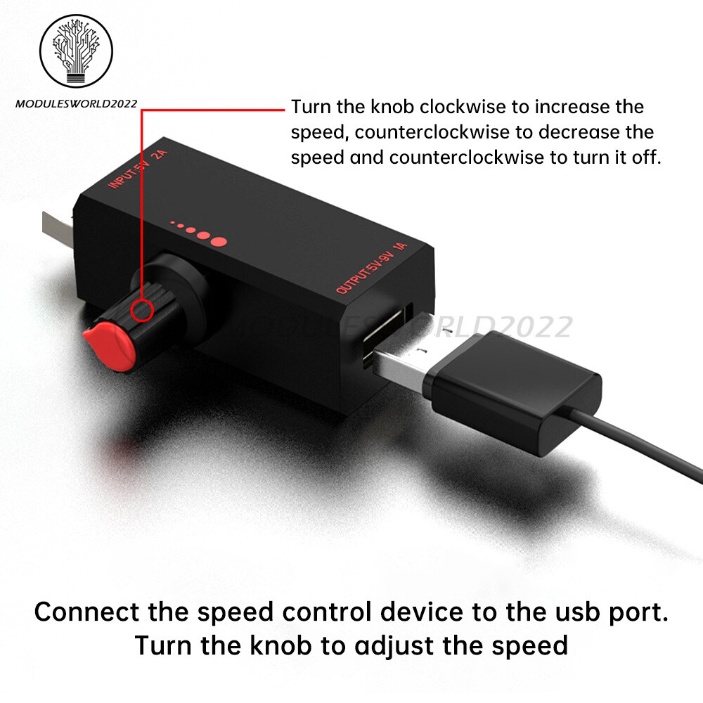 5W DC5V2A Fan Controller Stepless Speed Control w/ Switch USB Protection Type-C