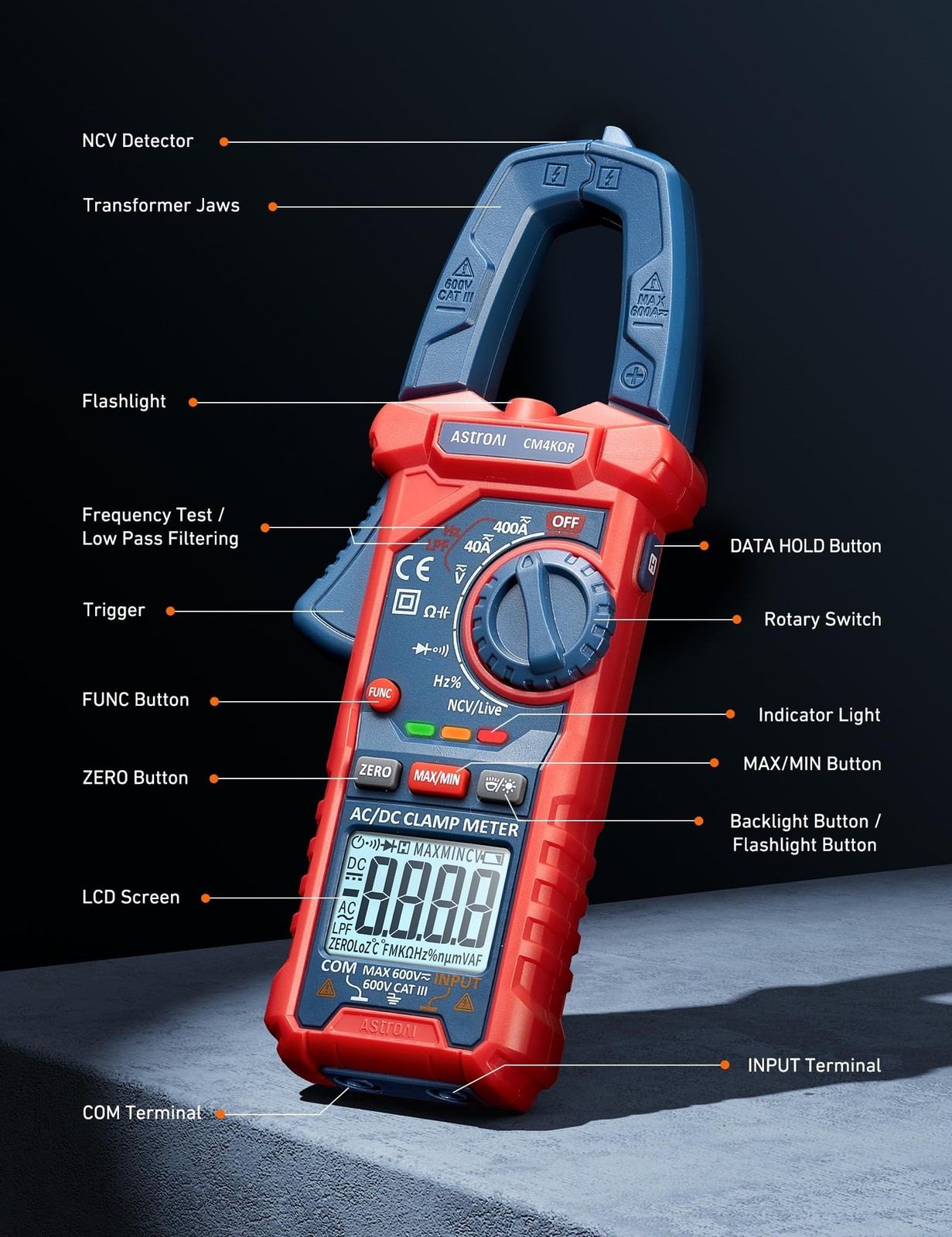 AstroAI Digital Clamp Meter Multimeter 4000 Counts Auto-ranging Amp Tester Me...