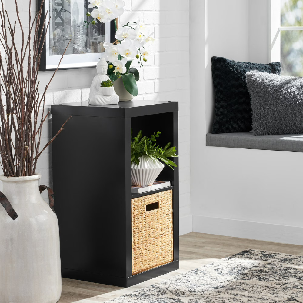 Better Homes & Gardens 2 Cube Storage Organizer Wood Bookcase Shelf, Solid Black