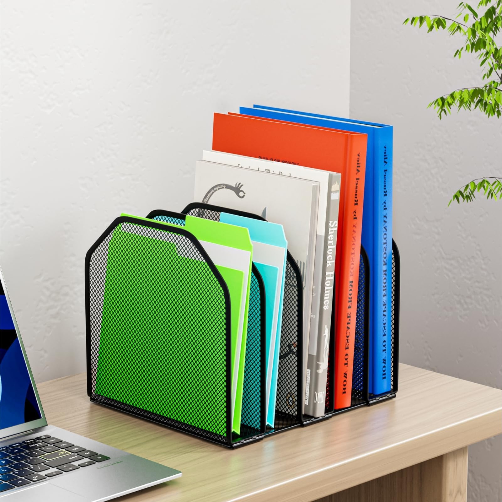Desk File Organizer, Adjustable 5 Sections Upright Desktop Organizer File Sor...