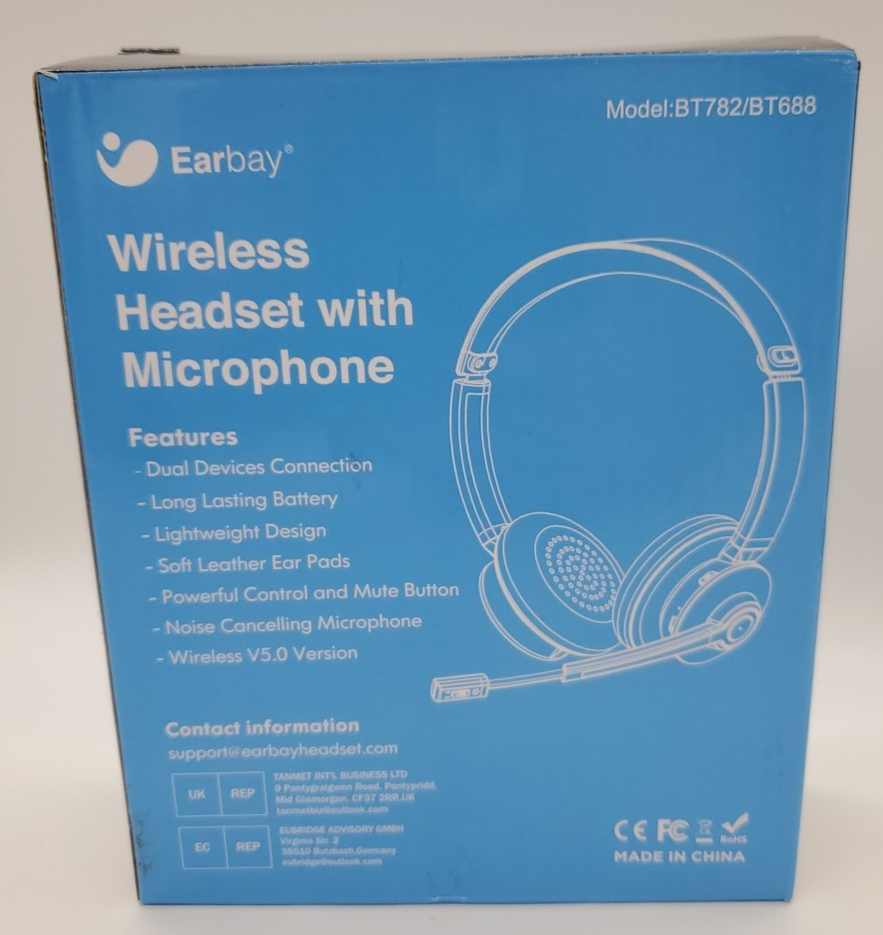 Earbay Wireless Headset Bluetooth with Microphone Noise Cancelling BT782