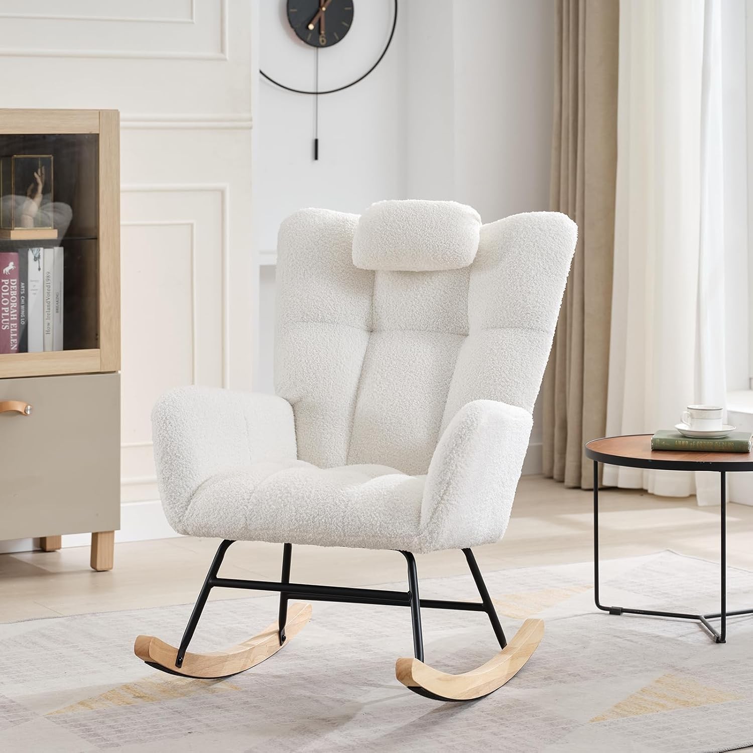 Modern Nursery Rocking Chair 250 lbs Capacity Glider Rocker Chair with Headrest