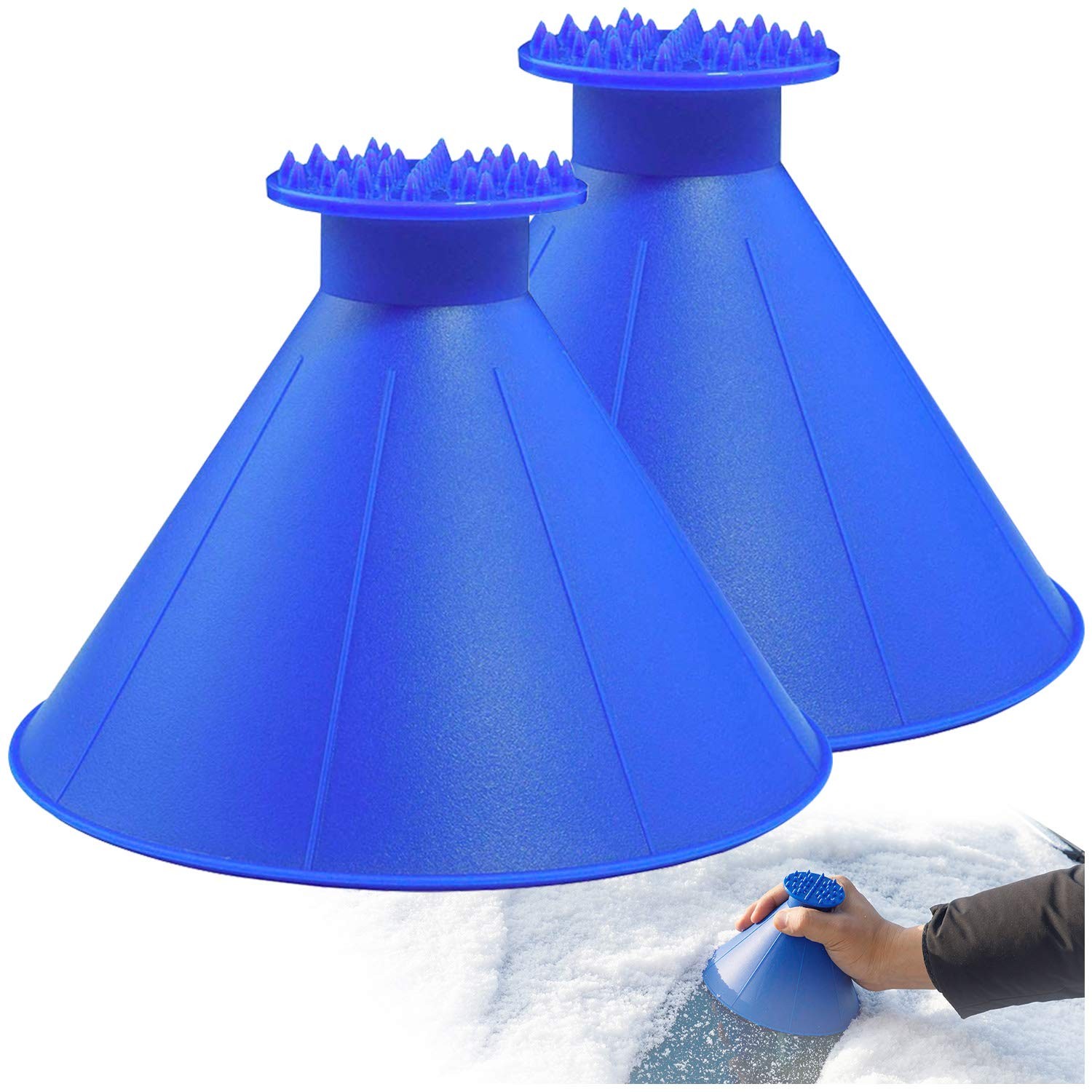Magical Ice Scrapers for Car Windshield - 2 Pack Cone Magic blue