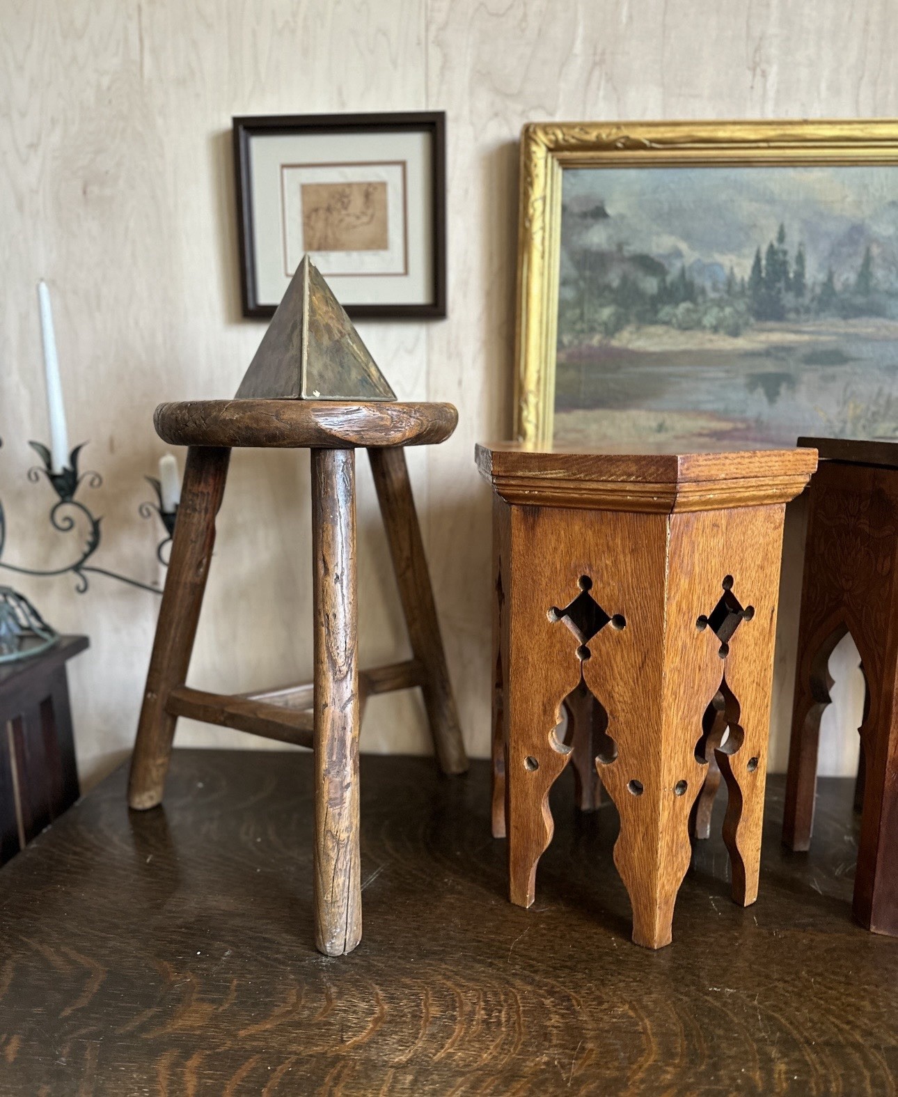 Antique Wood Stool Virginia Original Patina Farmhouse Handcrafted Early American