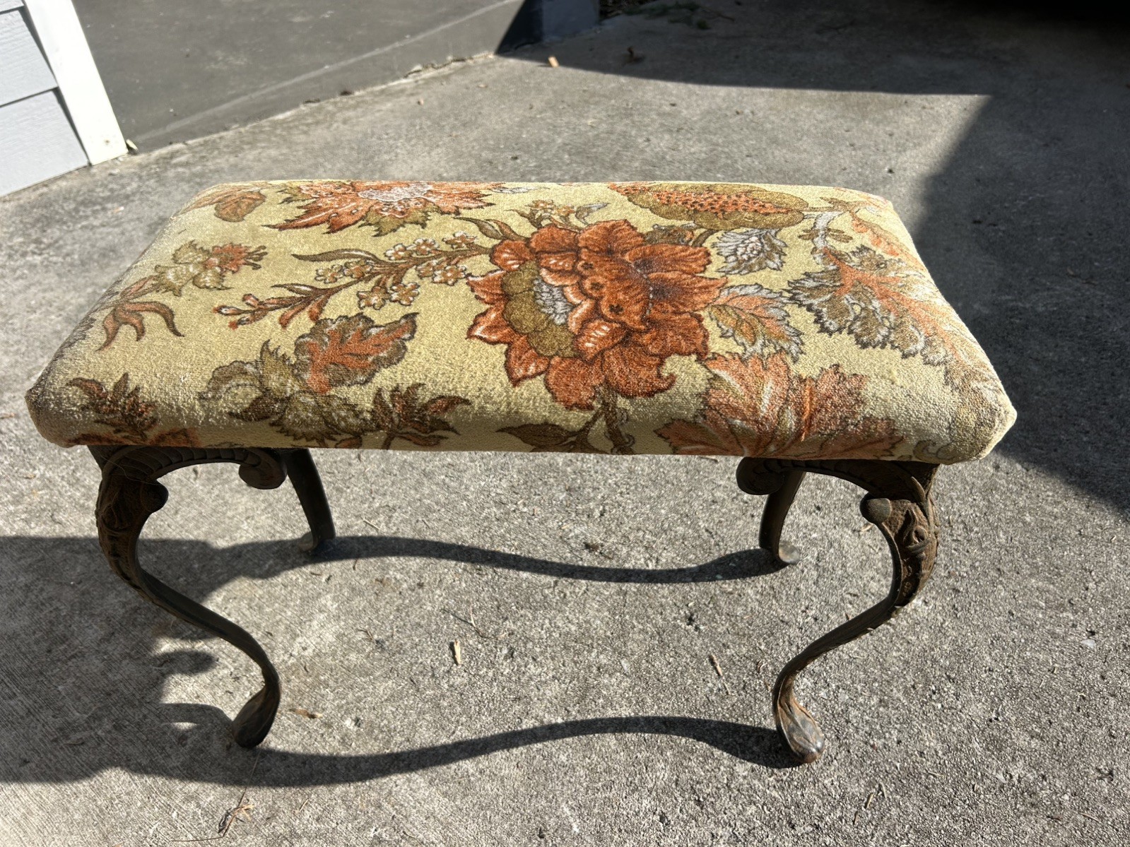 Wrought Iron Colonial Victorian Baroque Vintage Footrest Stool Bench Ottoman