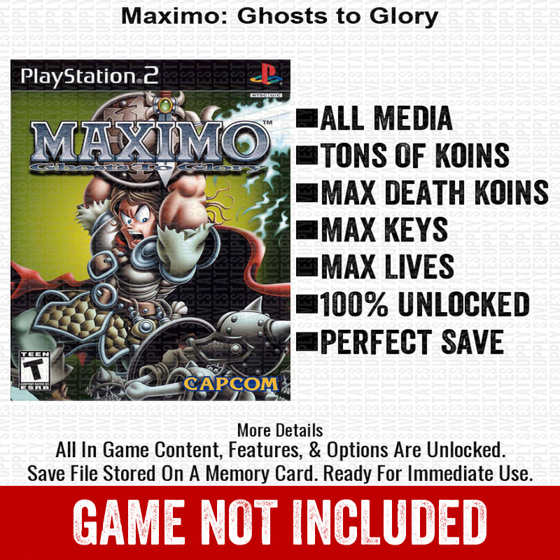 Maximo Ghosts to Glory 100% PS2 Memory Card All CHEATS ITEMS