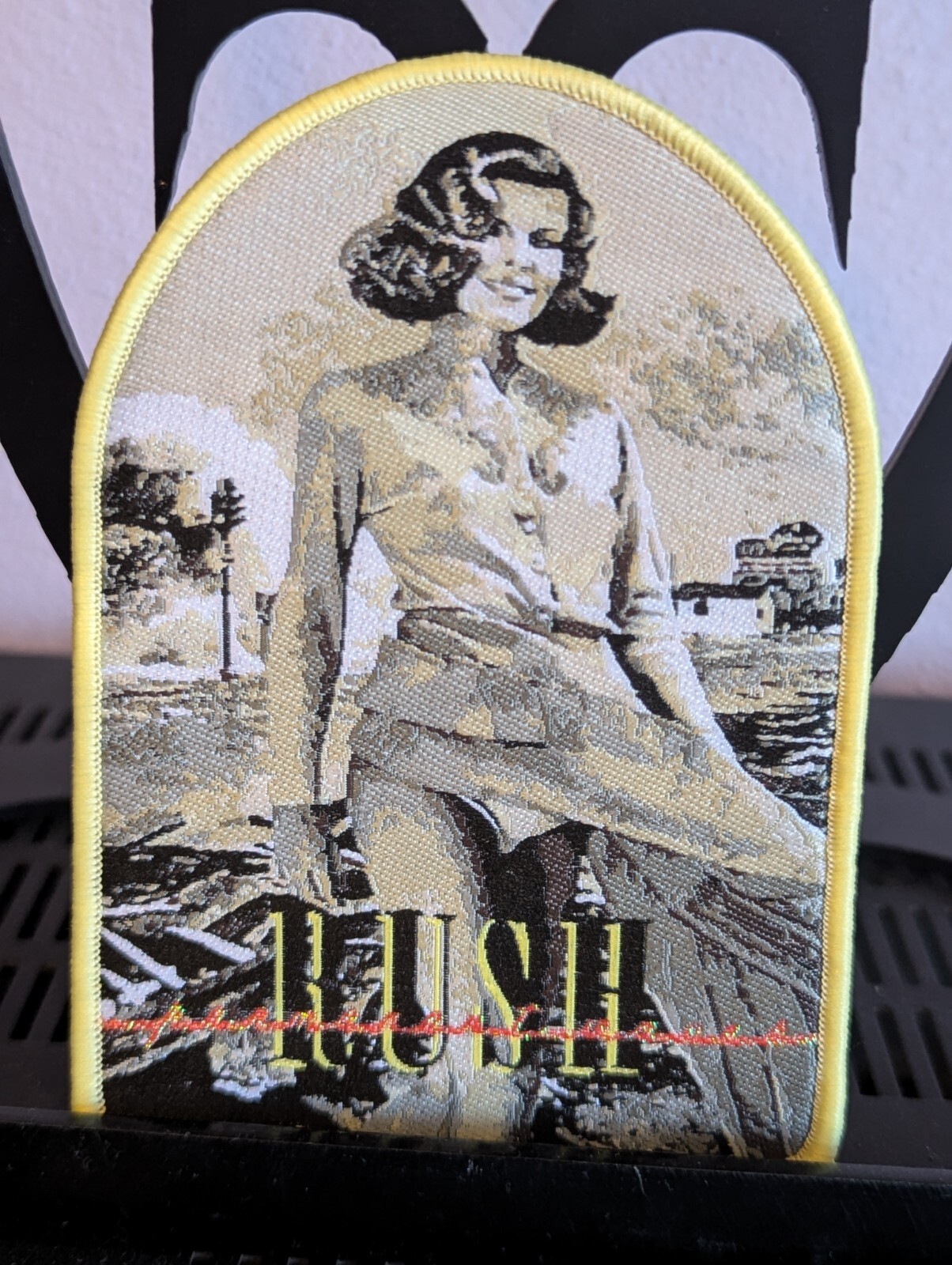 Rush permanent waves yellow border woven patch