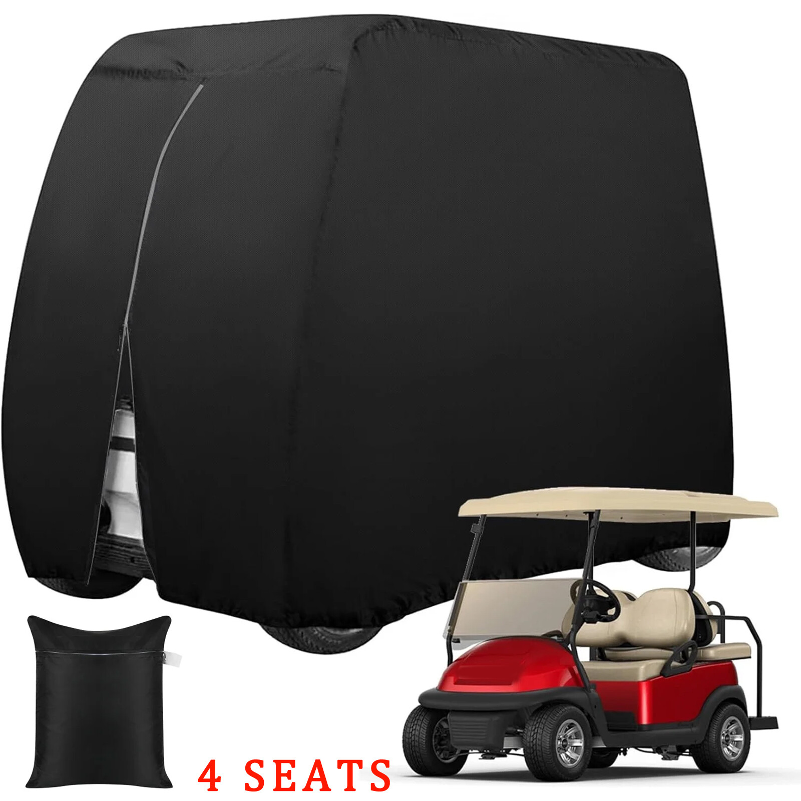Waterproof 4 Passenger Golf Cart Cover Zipper Elastic For EZ GO Club Car Yamaha