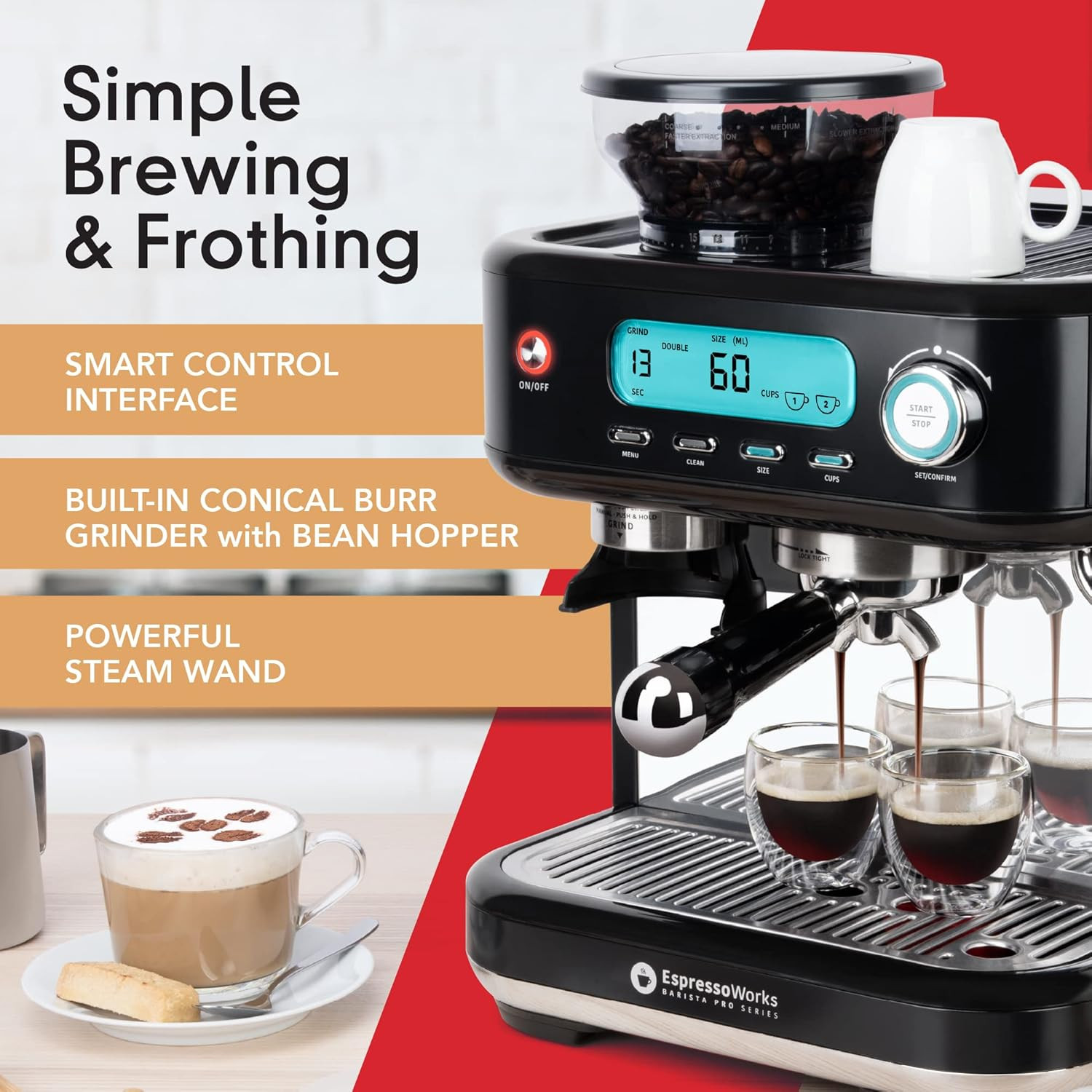 Barista Pro Espresso Machine & Grinder - 30-Piece Bundle (Black)