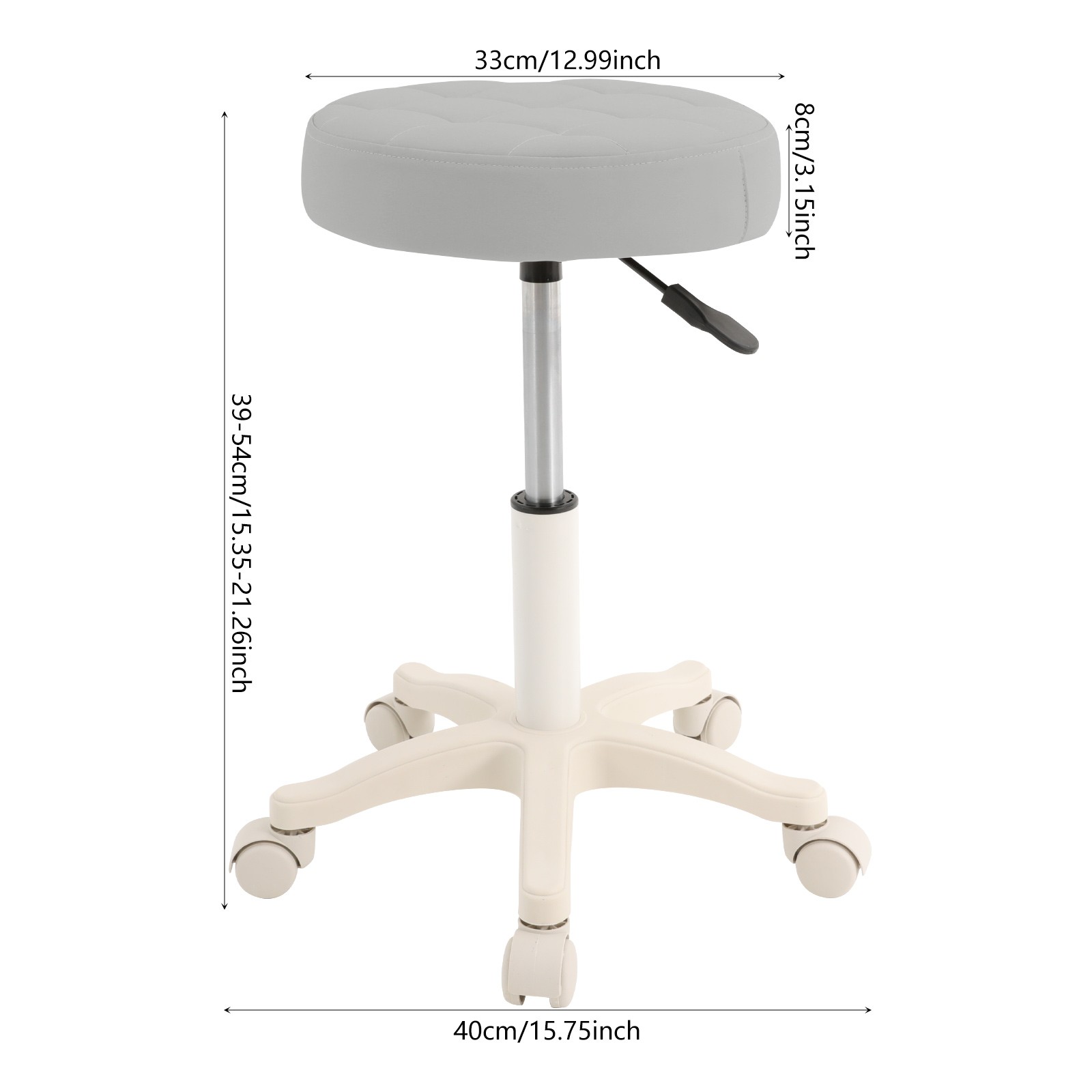 Light Grey Height Adjustable Bar Stool Round Rolling Stool Salon/Office Stool