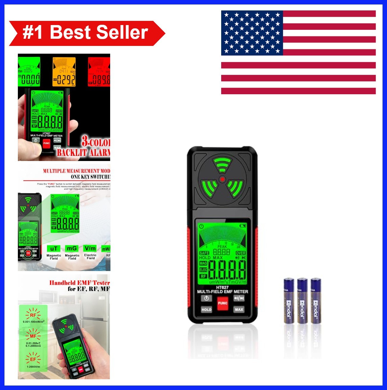 EMF Meter 3-in-1 Handheld Electromagnetic Field Radiation Detector RF EF MF