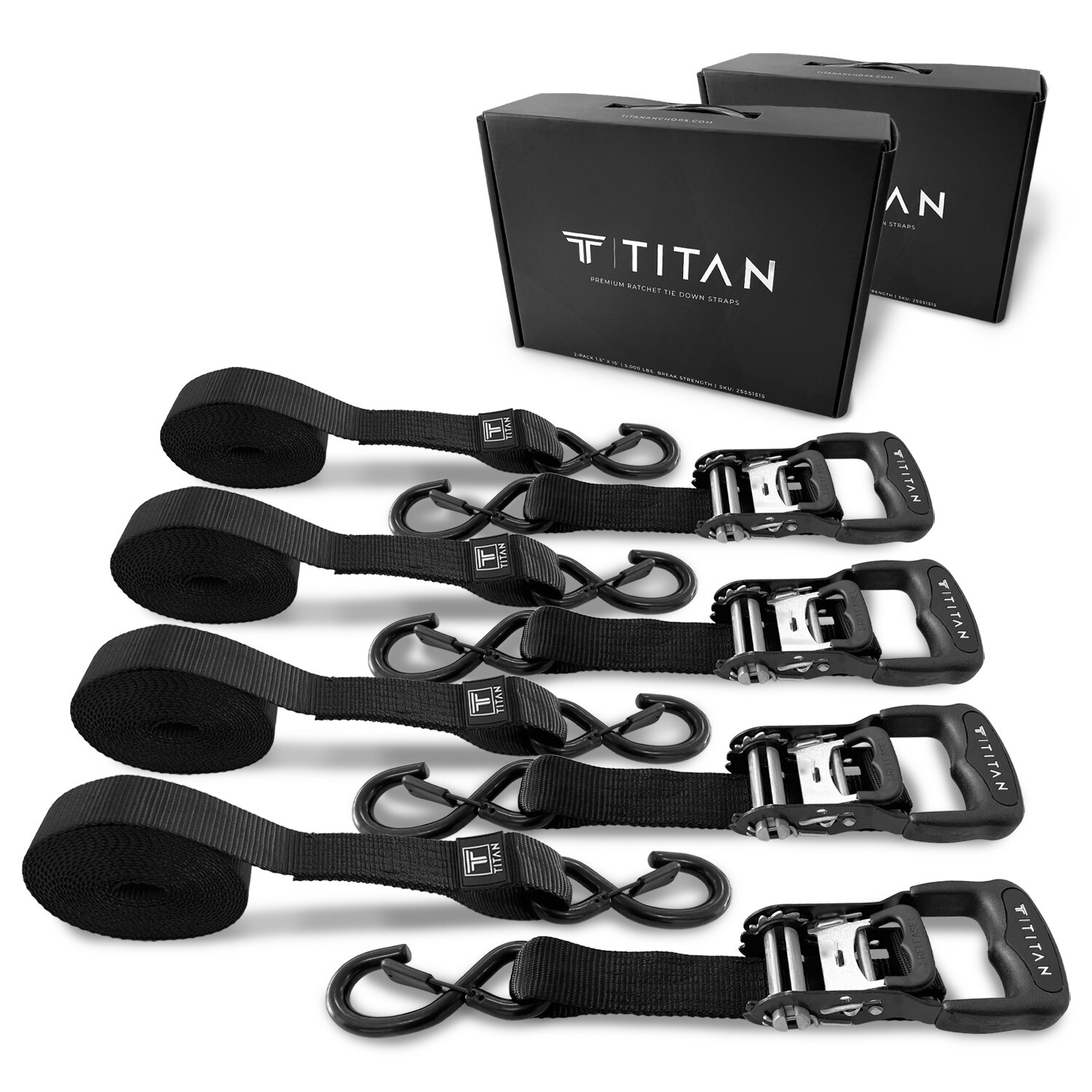 4-Pack Heavy Duty Ratchet Tie Down Straps | 1.5" x 15' | 5000 Lbs Break Strength