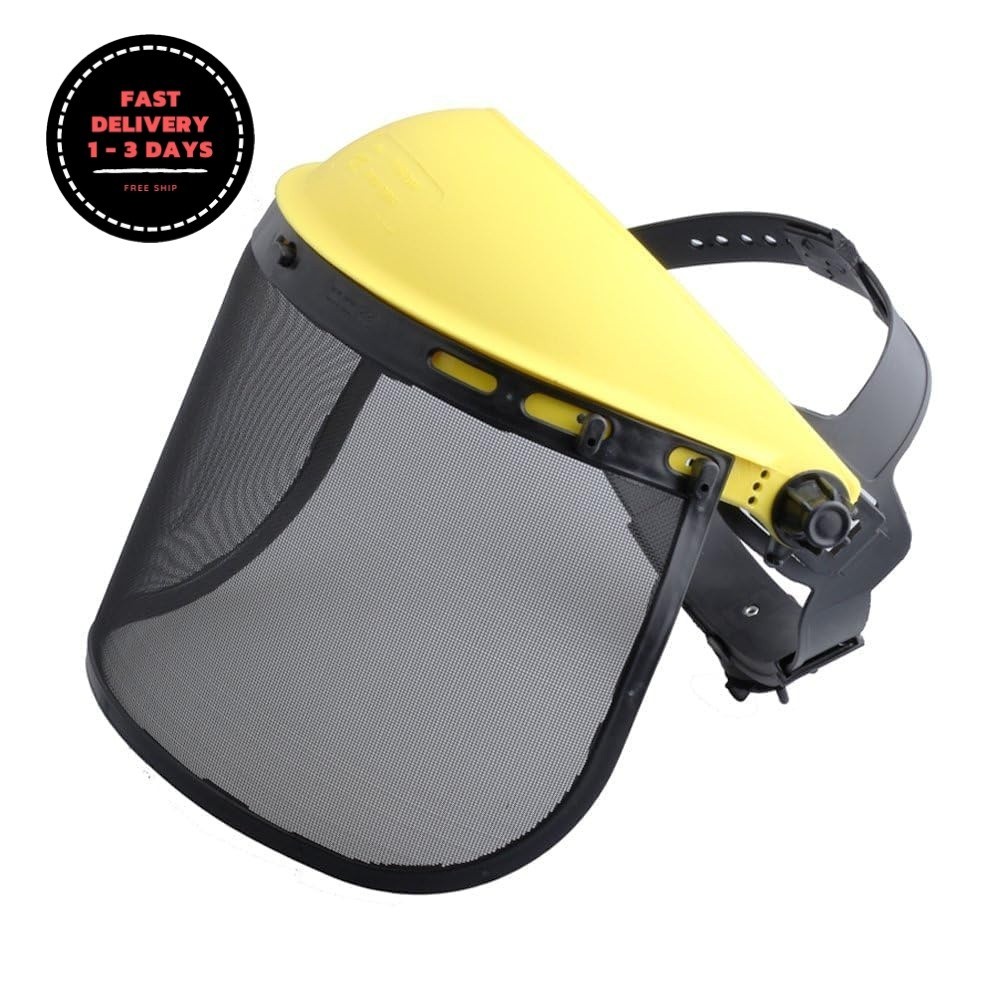 Casco protector facial con visera de malla para desbrozar, cortar maleza