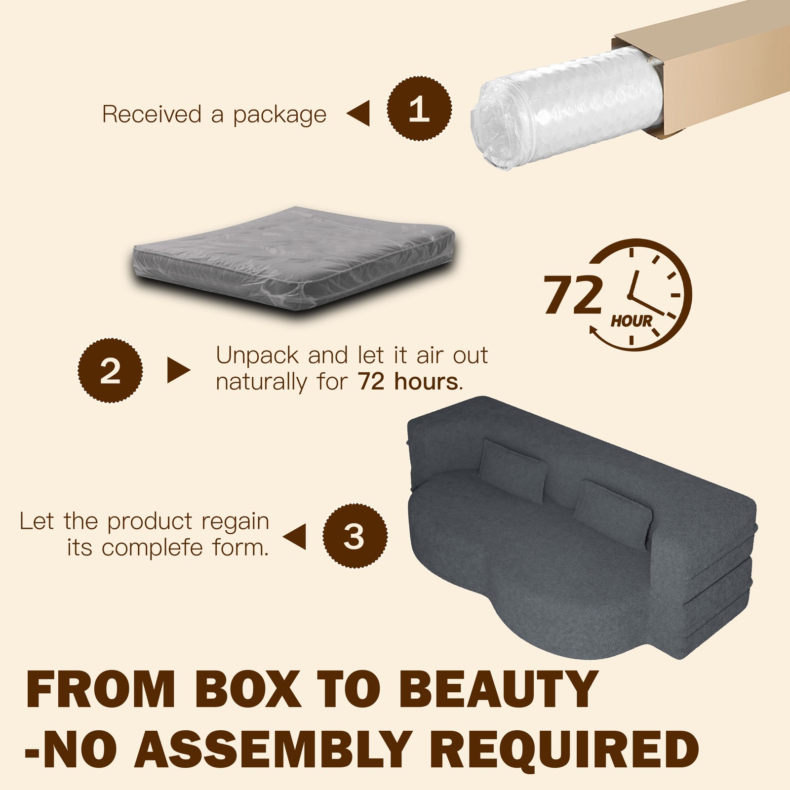 Modern Floor Sofa ,Convertible Sleeper Sofa Bed,15" Full Size Folding Ma
