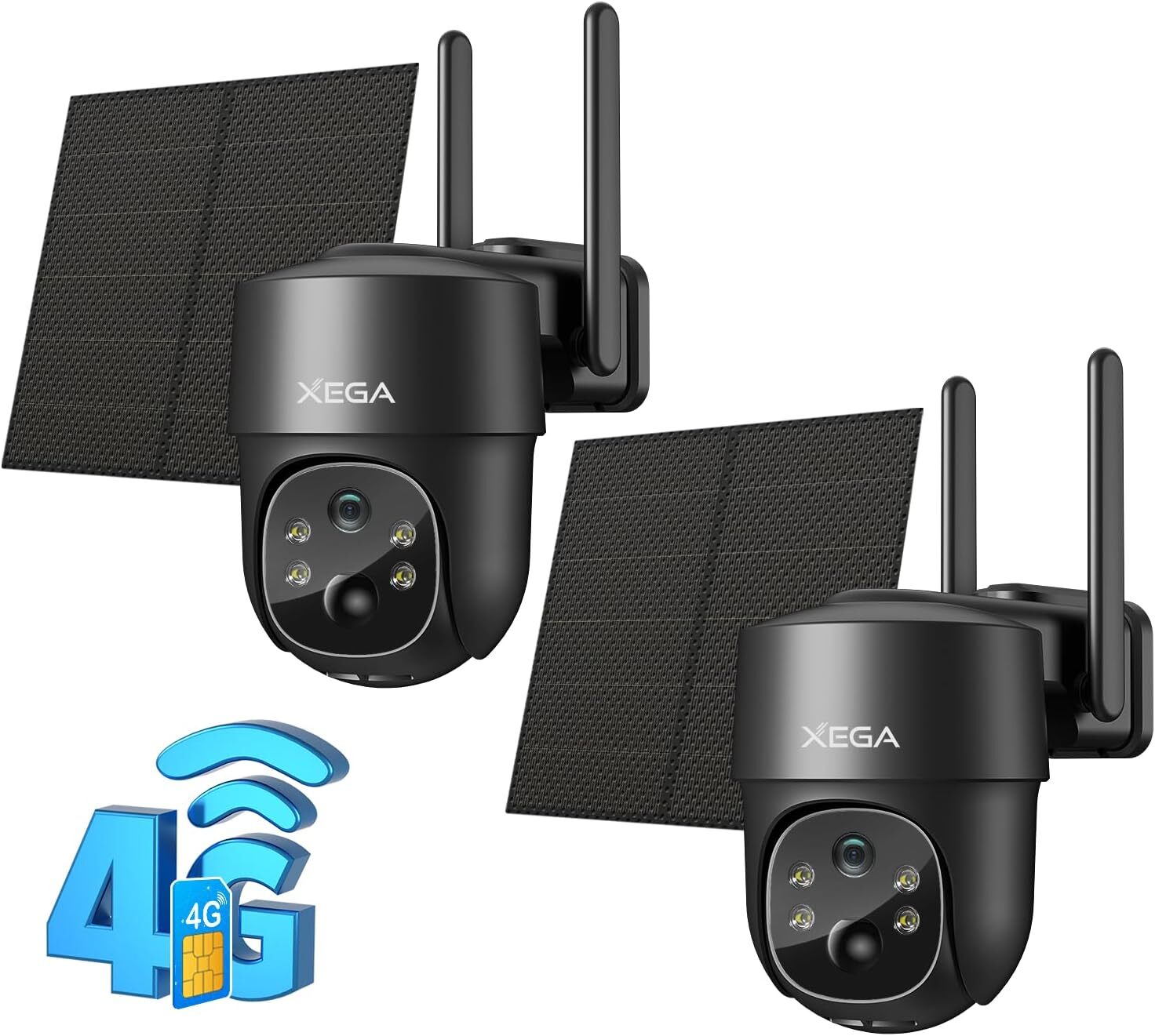 Xega 4G LTE Cellular Security Camera Solar【1/2 Pack】 w/ SIM Card Outdoor No WiFi