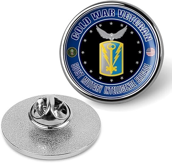 Cold War Veteran 501st Military Intelligence Brigade Tie Shirt Lapel Pin -Silver