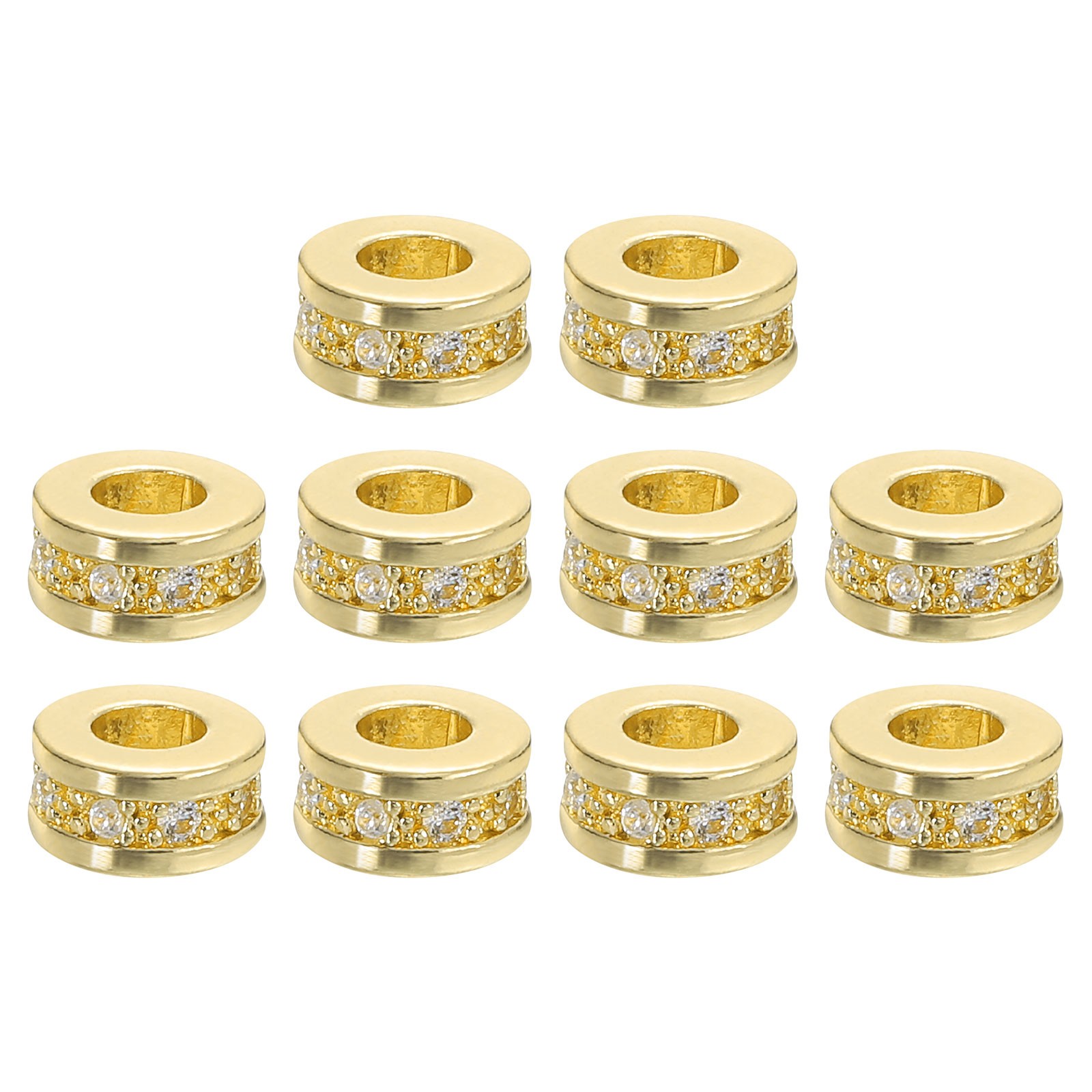 10Pcs Round Ring Charm Spacer Beads 8mm Zircon Pave Bead White - Gold