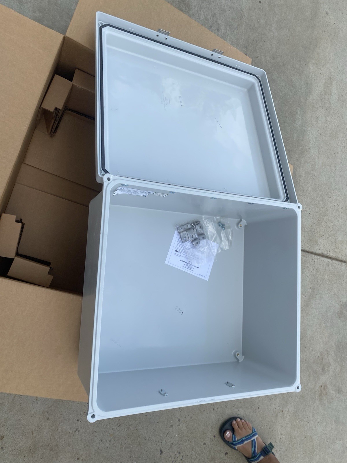 Allied Molded Fiberglass Enclosure.  18x16x8.  With Aluminum Back Plate NEW!