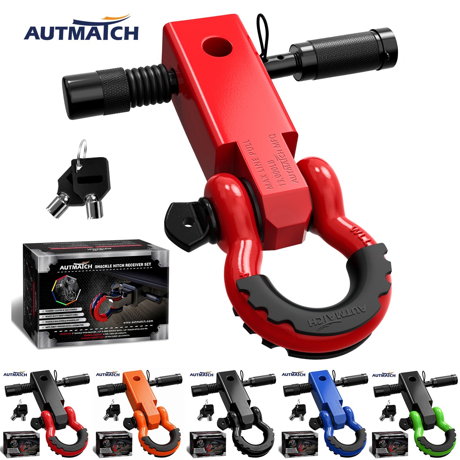 AUTMATCH 2" Shackle Hitch Receiver D Ring Heavy Duty Receiver Off-Road Recovery