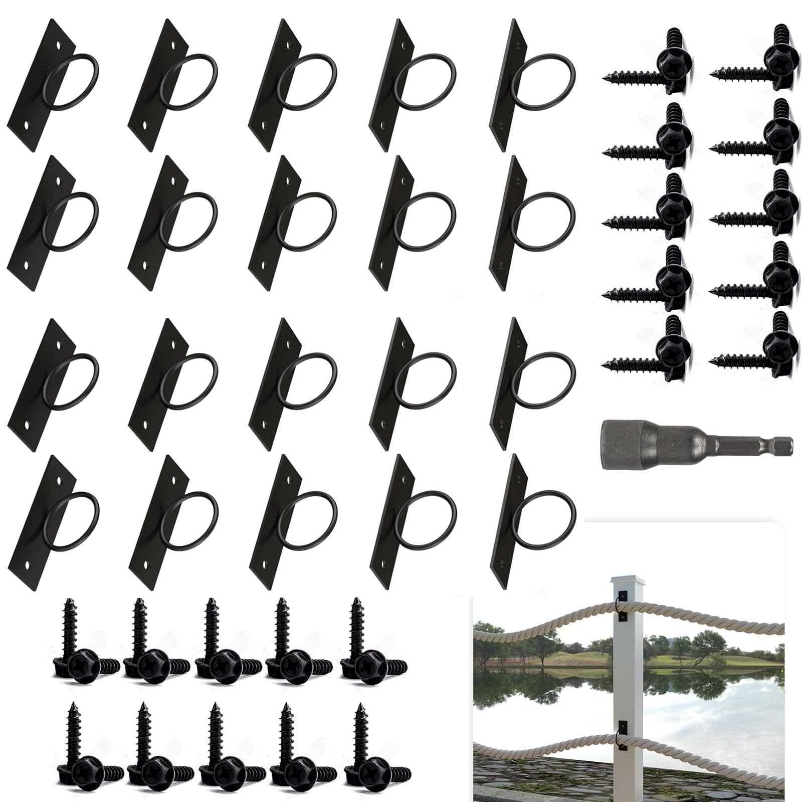 20 Pack Rope Holders, 2 inch Decorative Drop Ring Brackets, Stainless Steel F...