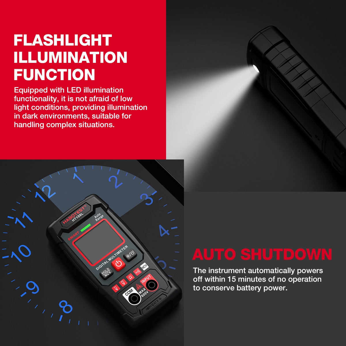 2Pcs HABOTEST HT109L Handheld NCV Digital Multimeter AC DC Voltmeter Ohmmeter