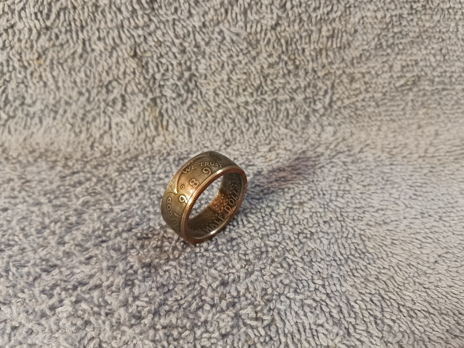 1989 Kennedy Half Dollars  size 10 -1/2  coin ring  handmade mixed metals (C)