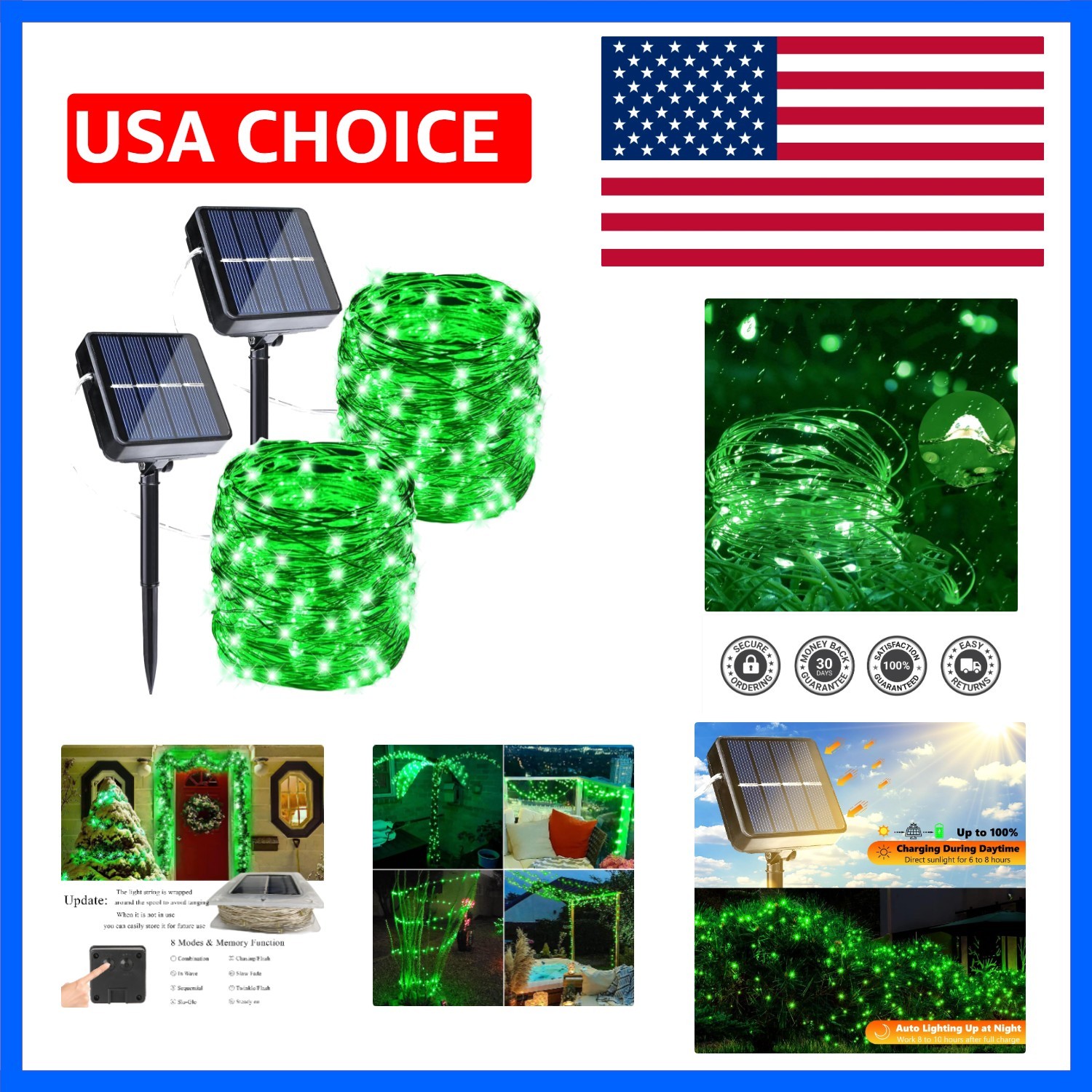 Solar Fairy Lights, 2-Pack Total 80FT 240LED String Lights, Green | Silver Wi...
